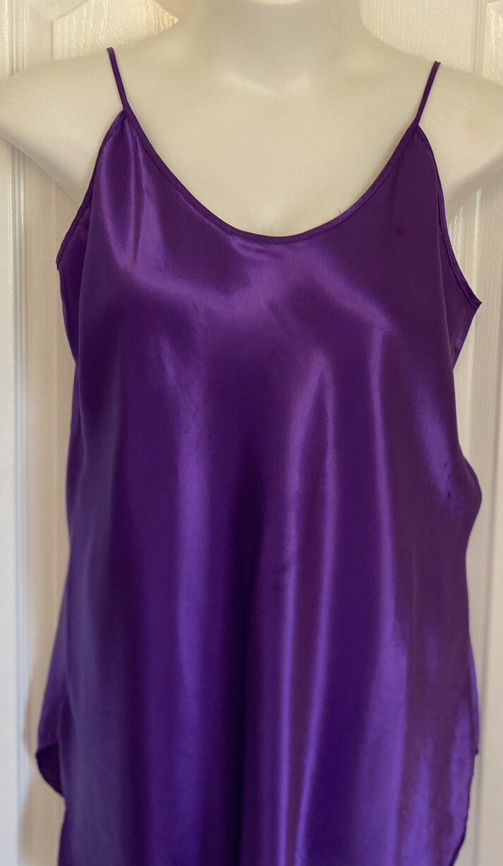 INTIMATE MOODS Purple Liquid Satin Nightgown Spaghetti Strap Chemise Sexy Medium