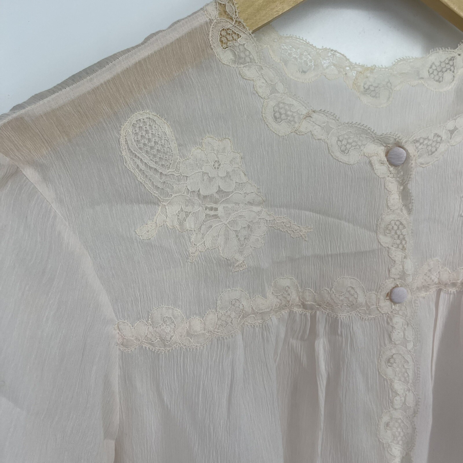 Vintage Lora France Robe Womens Medium Large Chiffon Lace Coquette Sissy READ