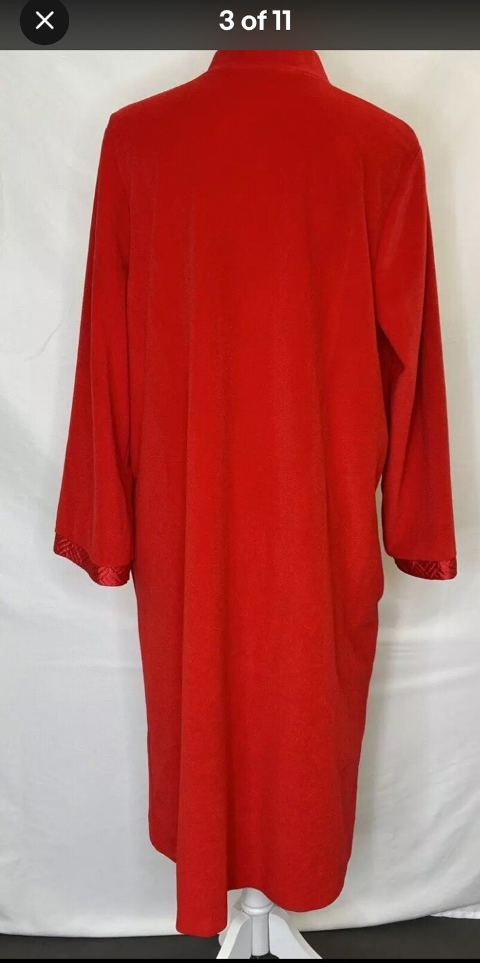 Vintage Vanity Fair Velour Zip House Coat / Robe Size Lg Red Quilted Detail