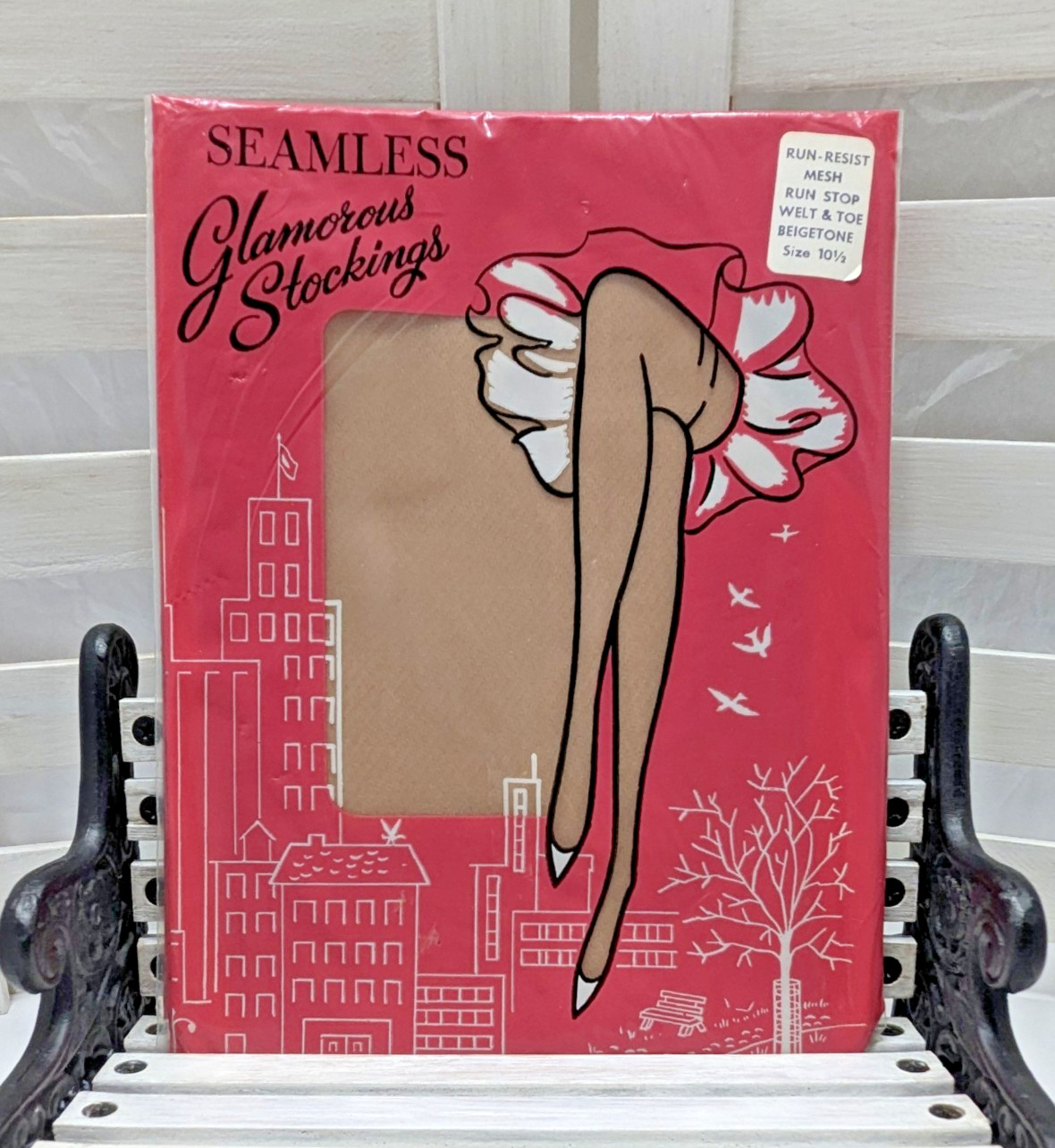 Vintage Seamless Glamorous Stockings Run Resist Mesh Run Stop 10.5 Beigetone