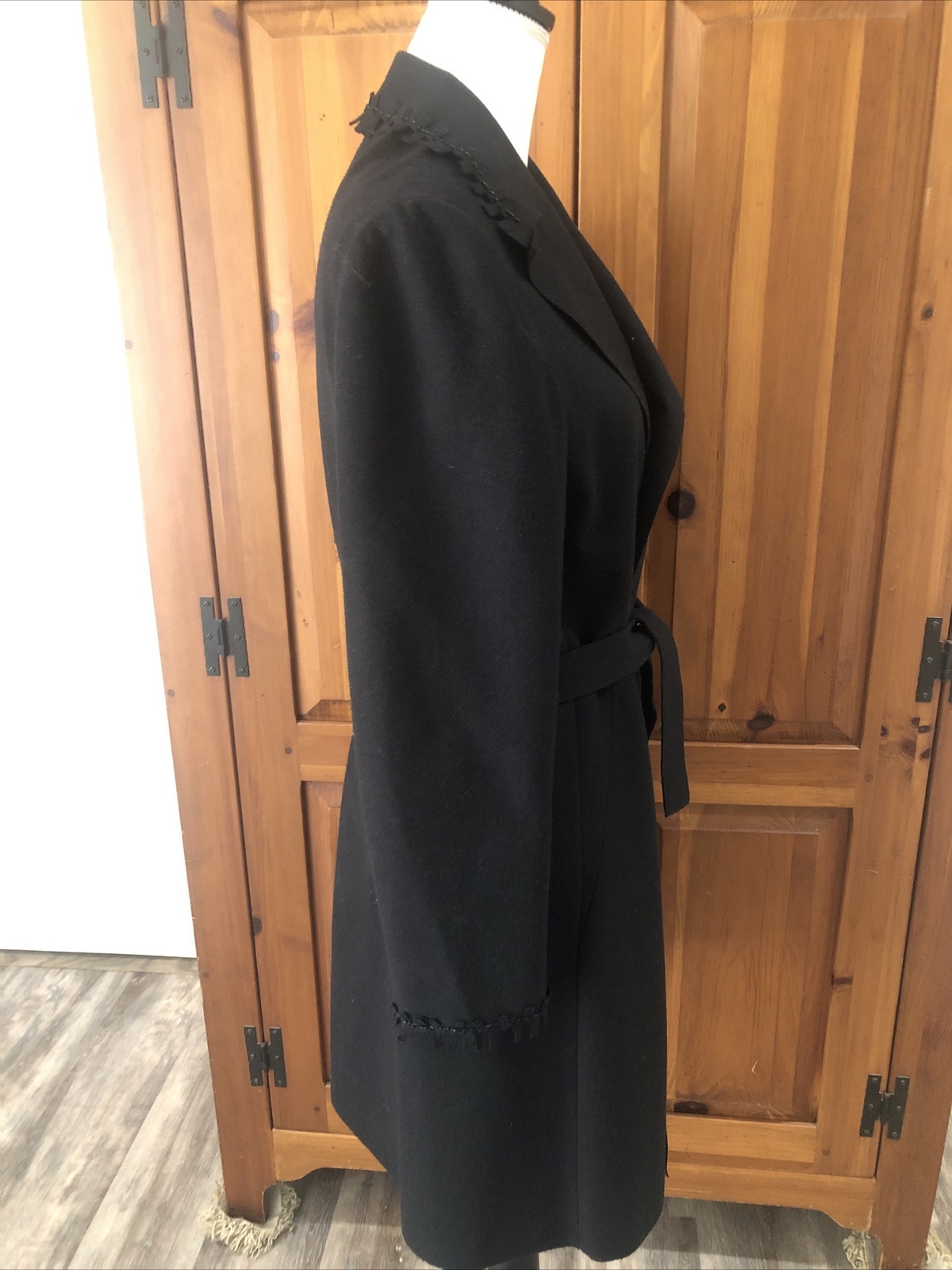Valentino Miss V Vintage 80s Black Wool Felt Wrap Fringed Beaded Coat size 44 10