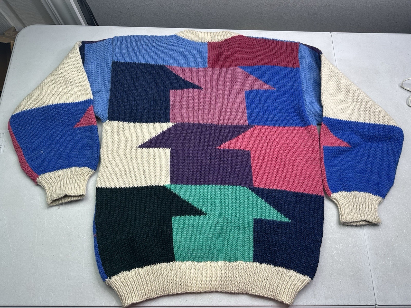 VTG Sweater Alpaca Wool Knit Cottagecore Color Geometric Tribal Folk Sweater XL
