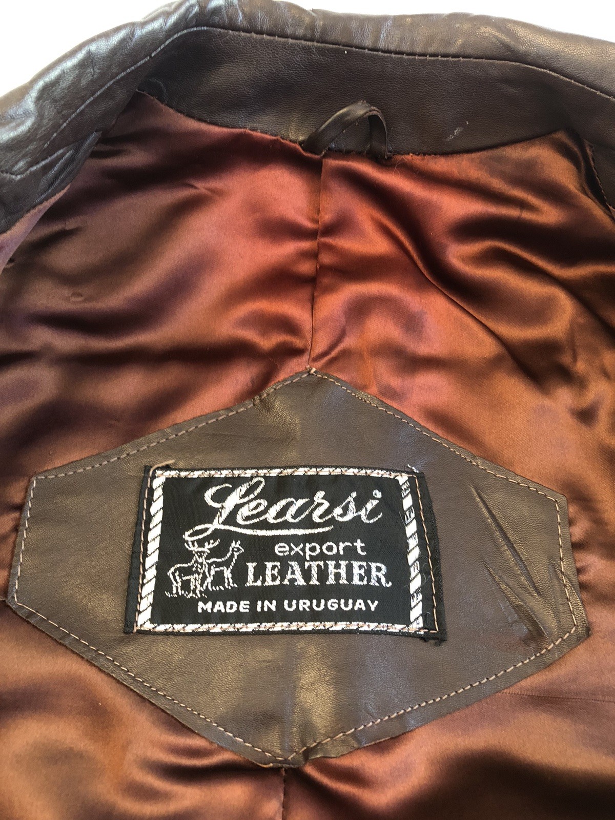 Vintage 1970s LEARSI Leather Jacket Size 14/Small Brown Cool Fashion Button GUC