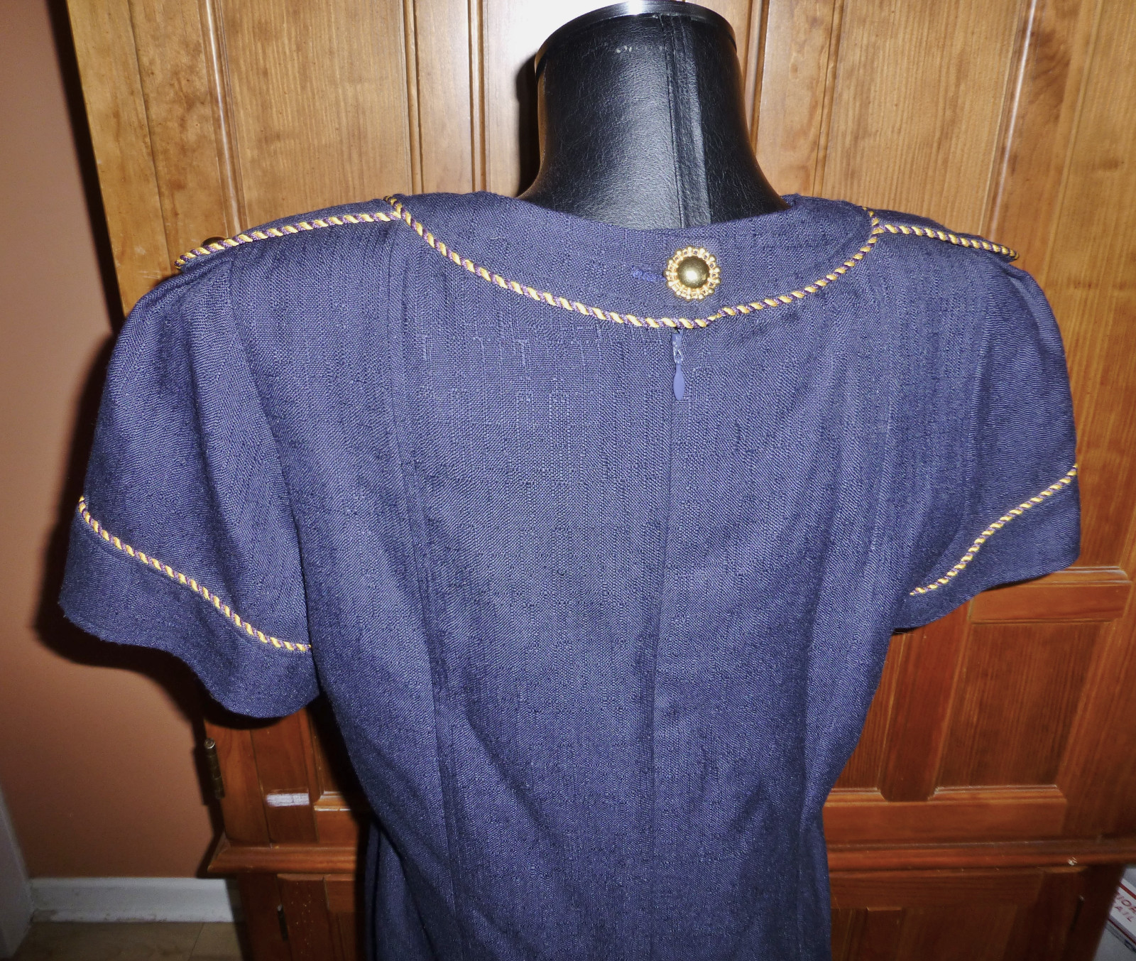 Vtg 80s Dress Emporio OLEG CASSINI Navy Military Chic Gold Buttons DRESS size 10