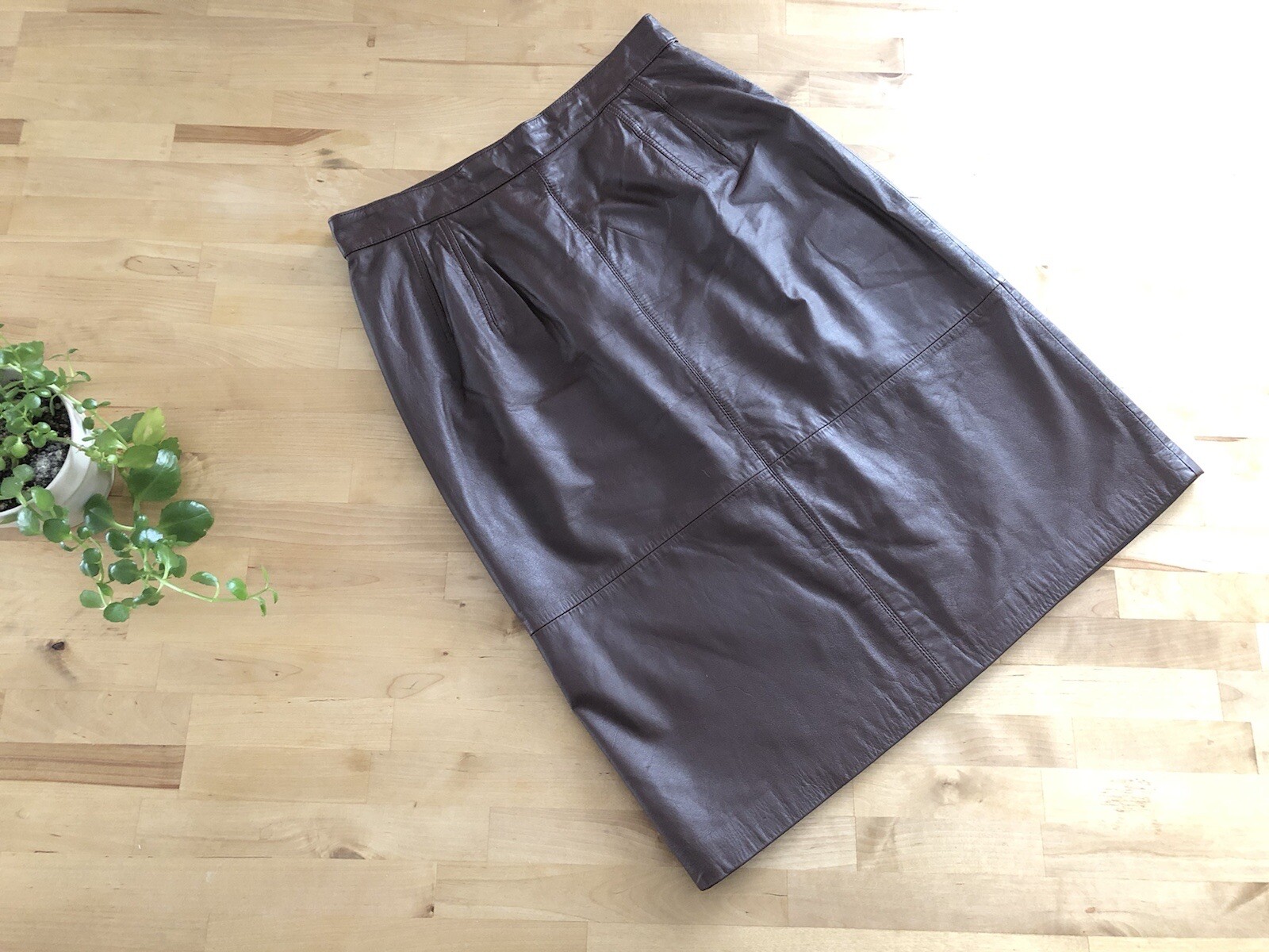 Vtg 80s EVAN DAVIES Brown Soft Nappa Leather Pencil A-line Knee Skirt 30”W M/L