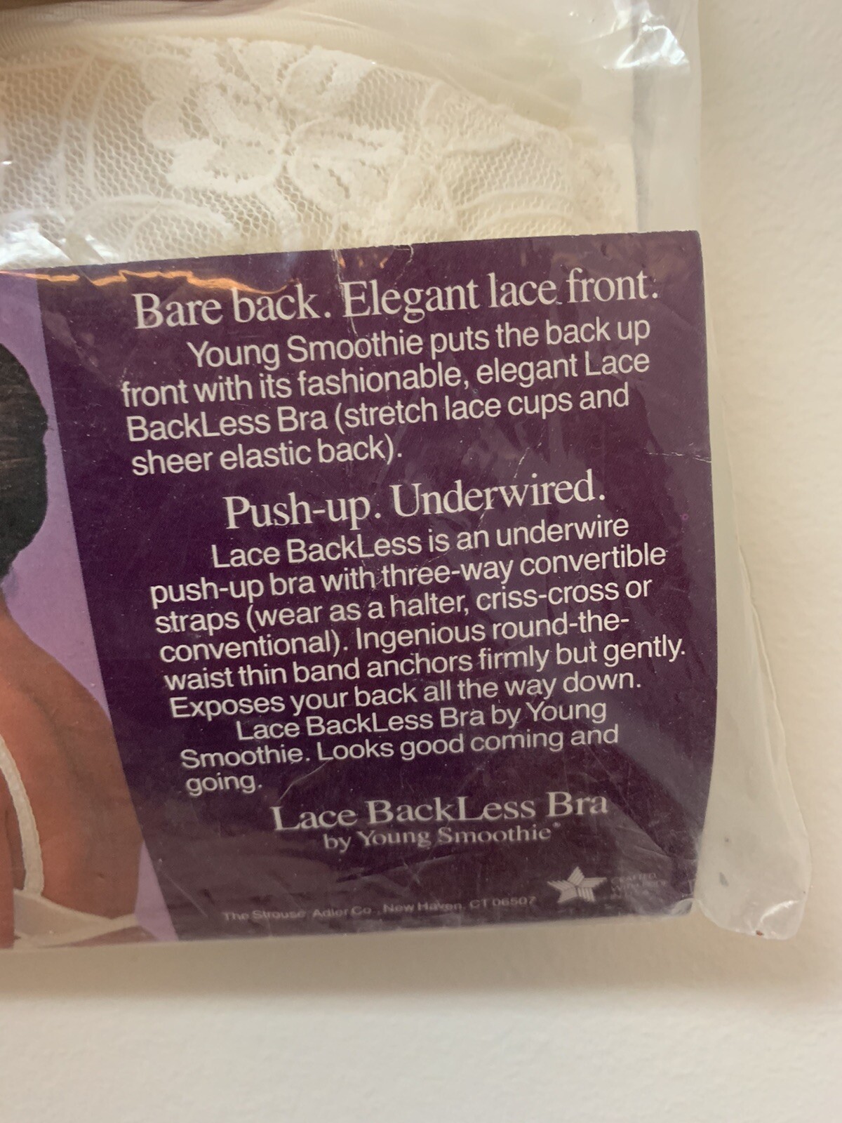 Vintage Young Smoothie Lace Backless Bra Adjustable Size 34B Made in USA NEW NOS