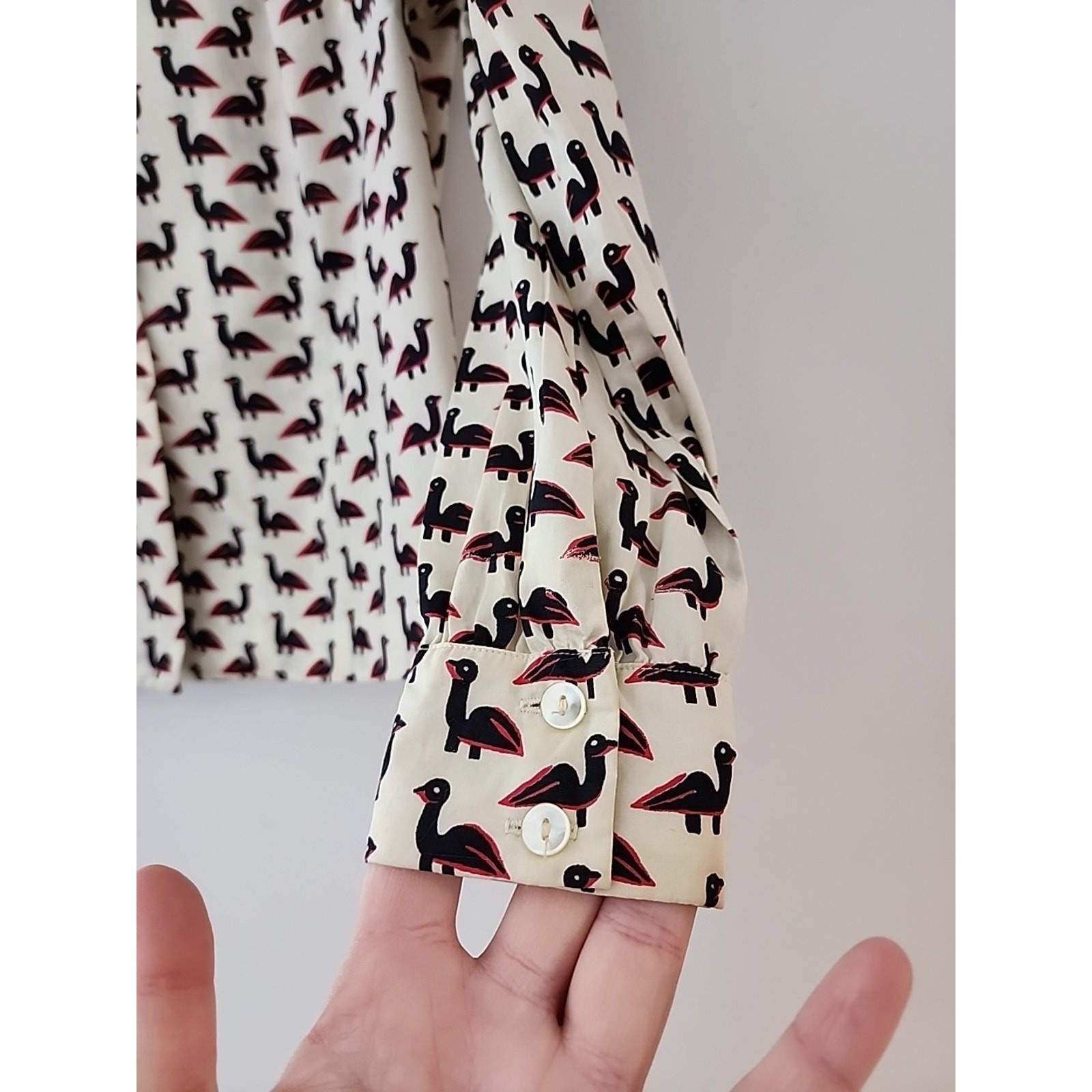 1960s Majestic Button Up Blouse Long Sleeve Birds Ducks Vintage Novelty Print 10