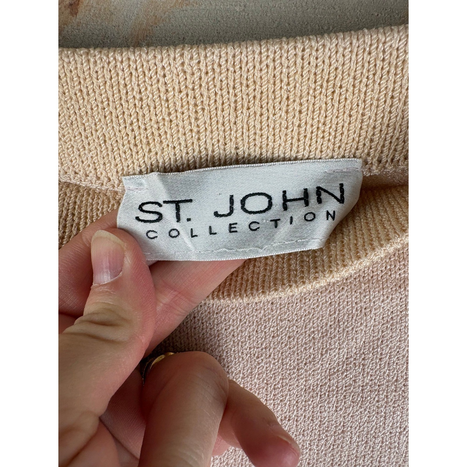 St. John Collection Knit Pencil Skirt Cream Wool Blend Vintage Quiet Luxury