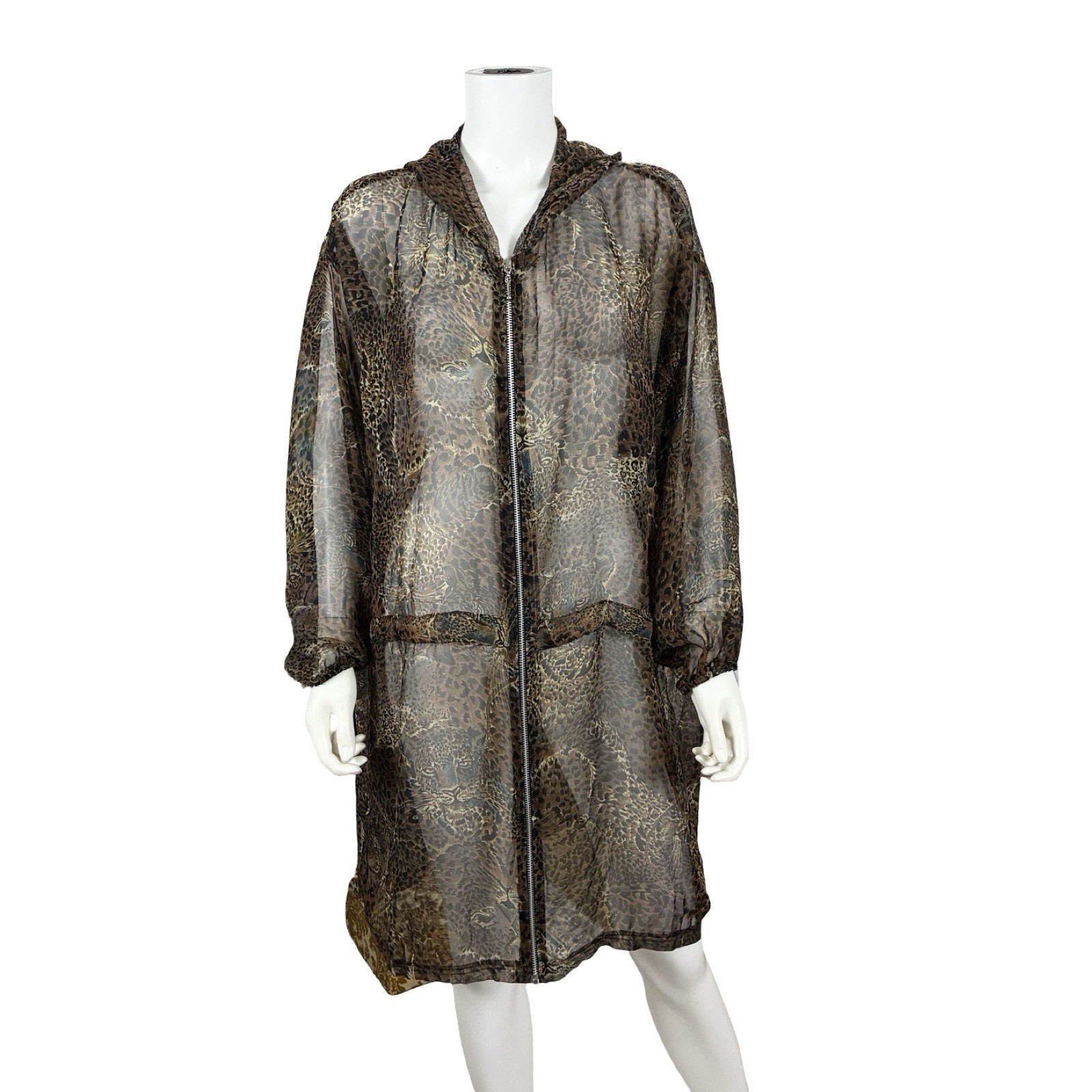 Malibu New York Women’s VTG 90s Cheeta Print Sheer Hooded Jacket READ