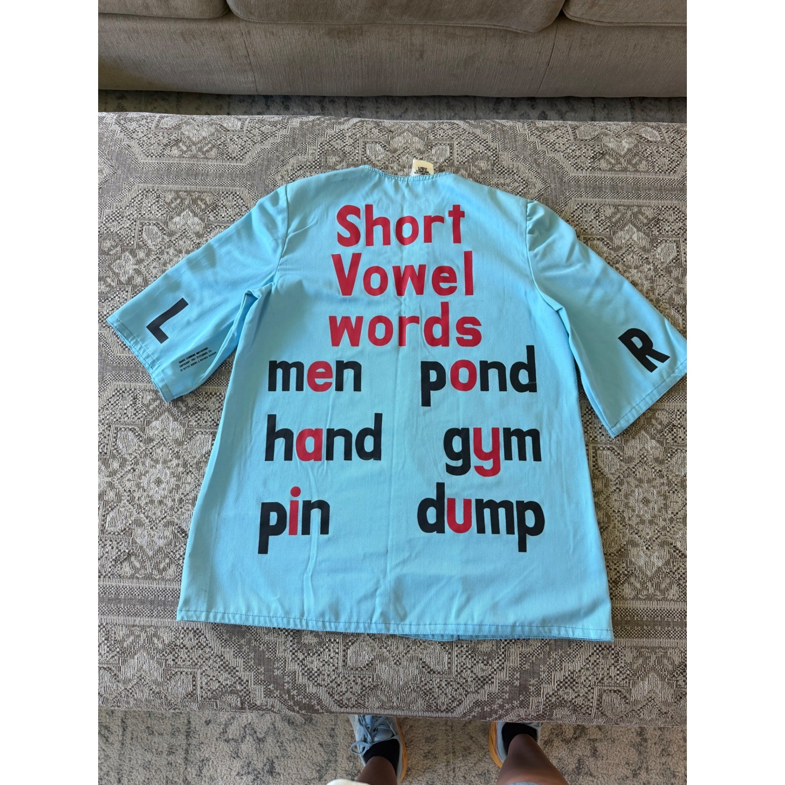 Bettye Burns Teacher Smock Women Size S/M Blue Vintage Short Vowel Educational