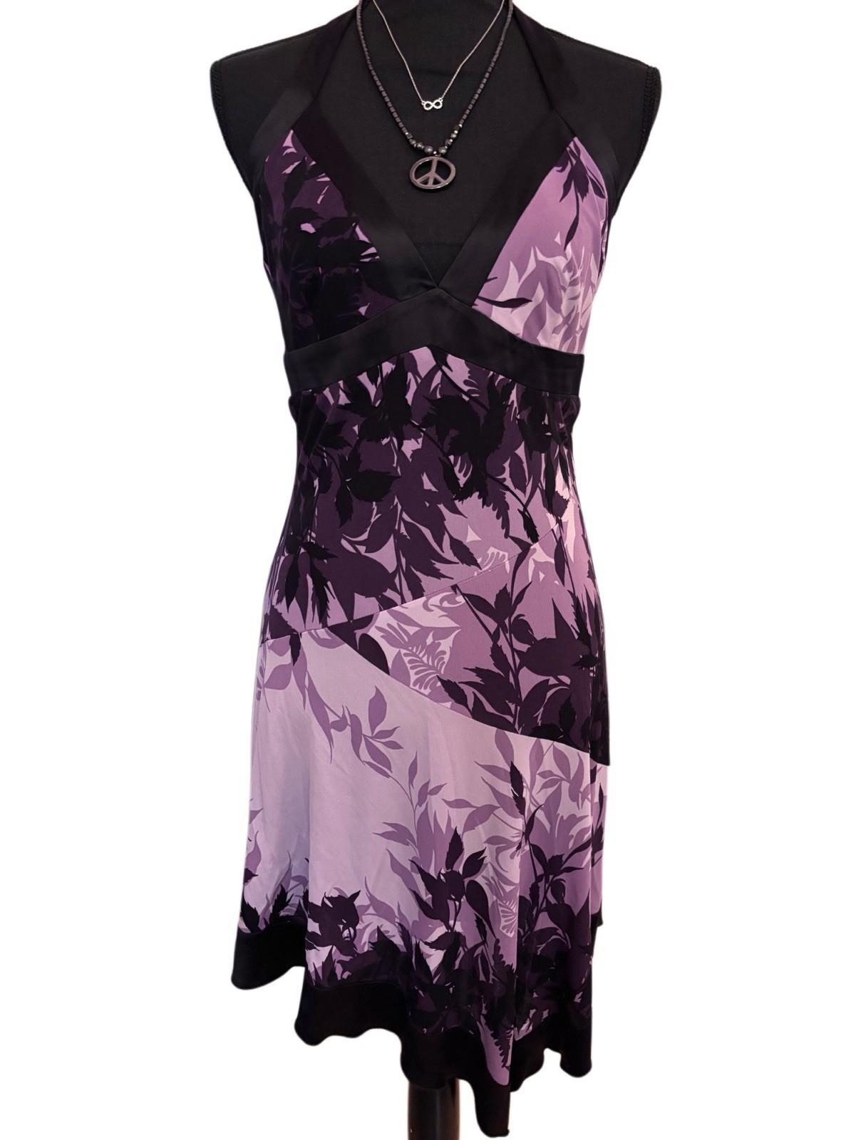 Vintage Y2K Bebe McBling Purple & Black Mini Dress Tropical Pattern – Medium