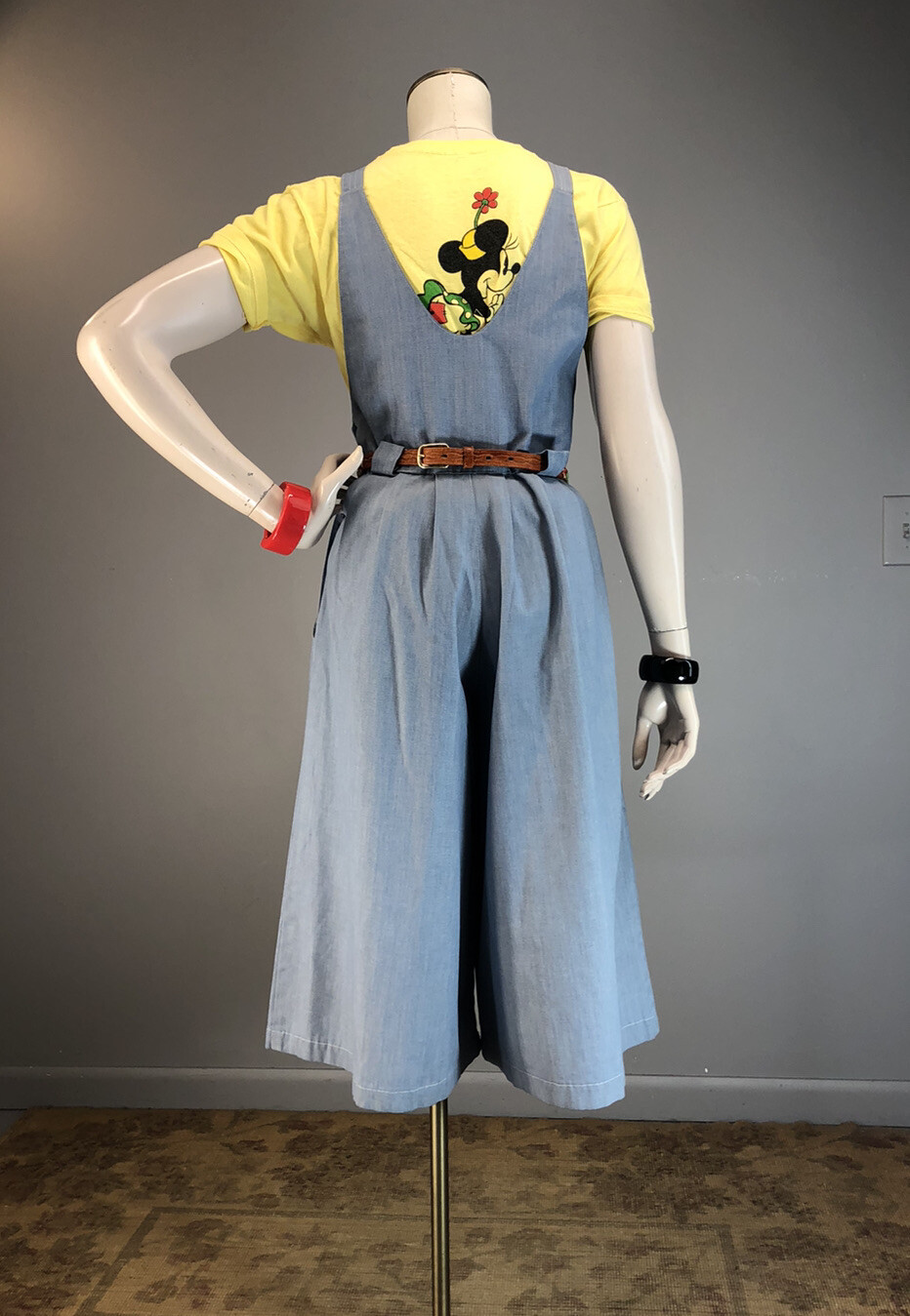 Vtg 70s Denim Jumpsuit Chambray Overalls Gauchos duz 40s Wide Leg M M-L 31 waist