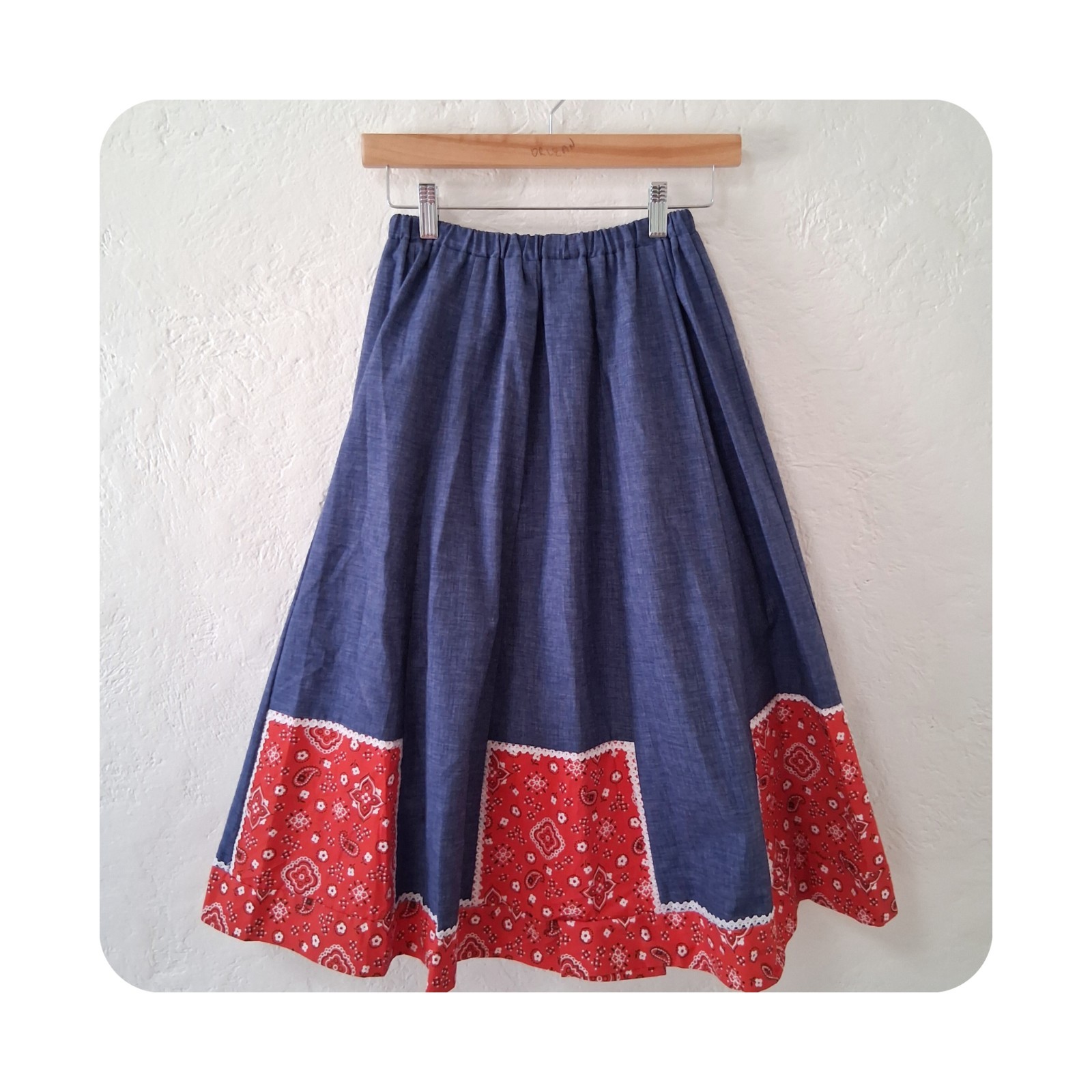 VTG 70s Carefree Fashions Scottsdale Arizona Denim & Bandana Patchwork Skirt