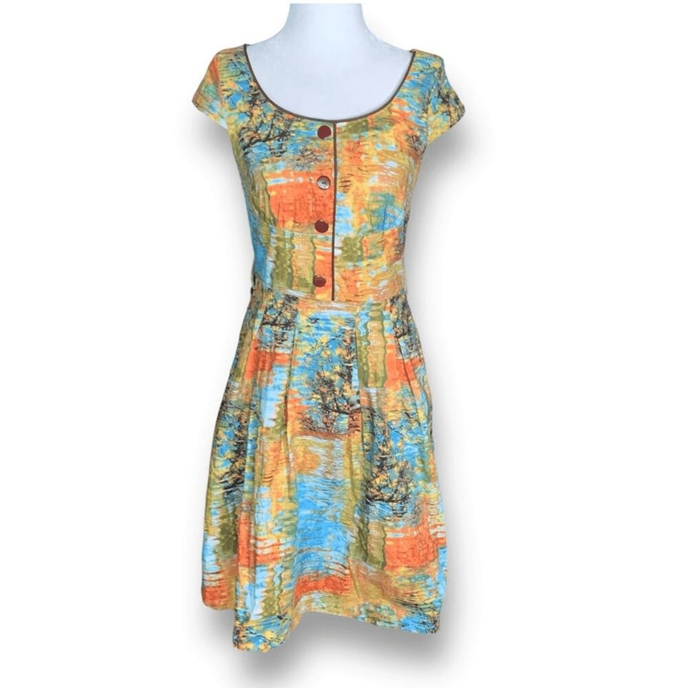 ModCloth x Retrolicious All The Colors Of The Whim Abstract Fall Print Dress