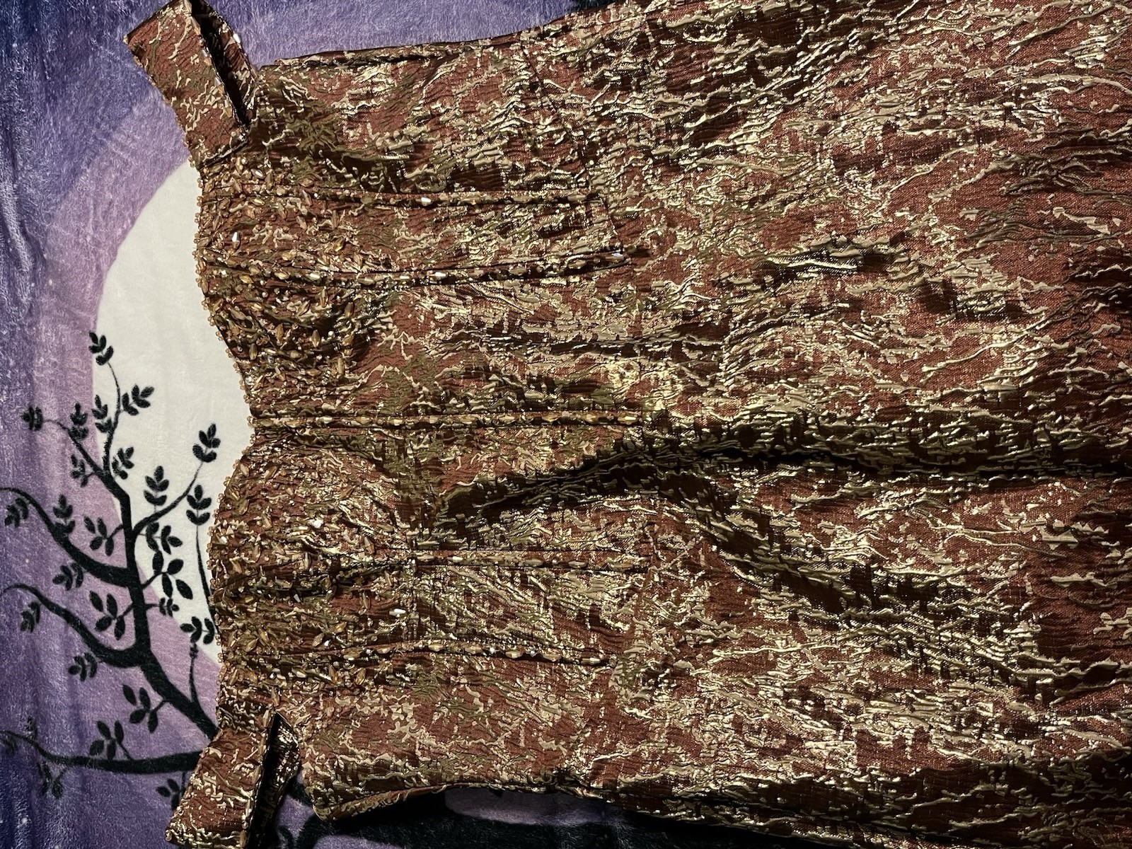 Vintage Metallic Brocade Beaded Cocktail Dress Brown & Gold