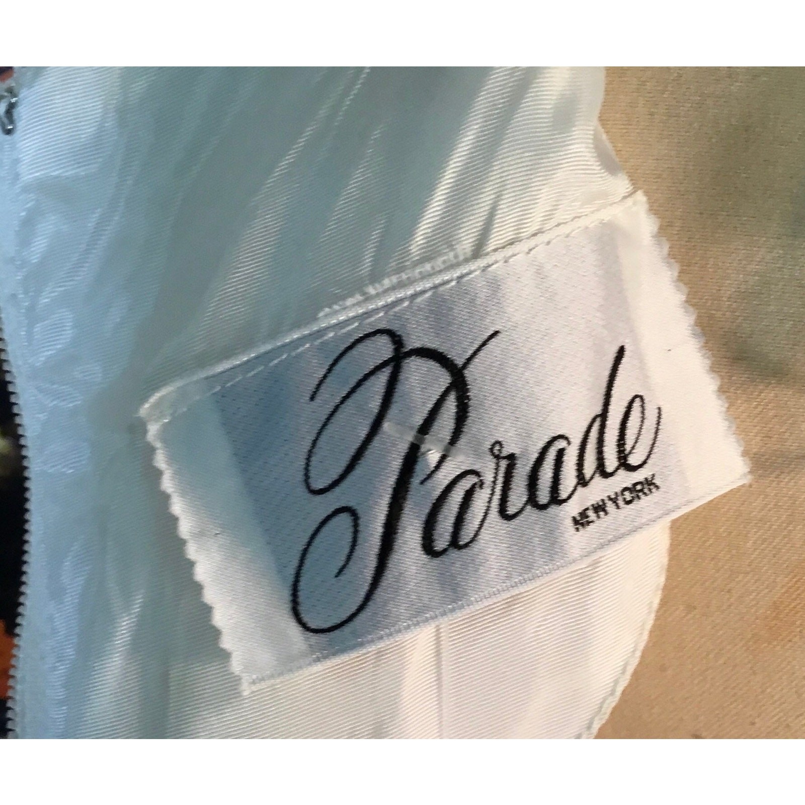 Vintage 1970s Parade NY Navy Blue White Long Sleeve Dress Puckered Polyester Mod