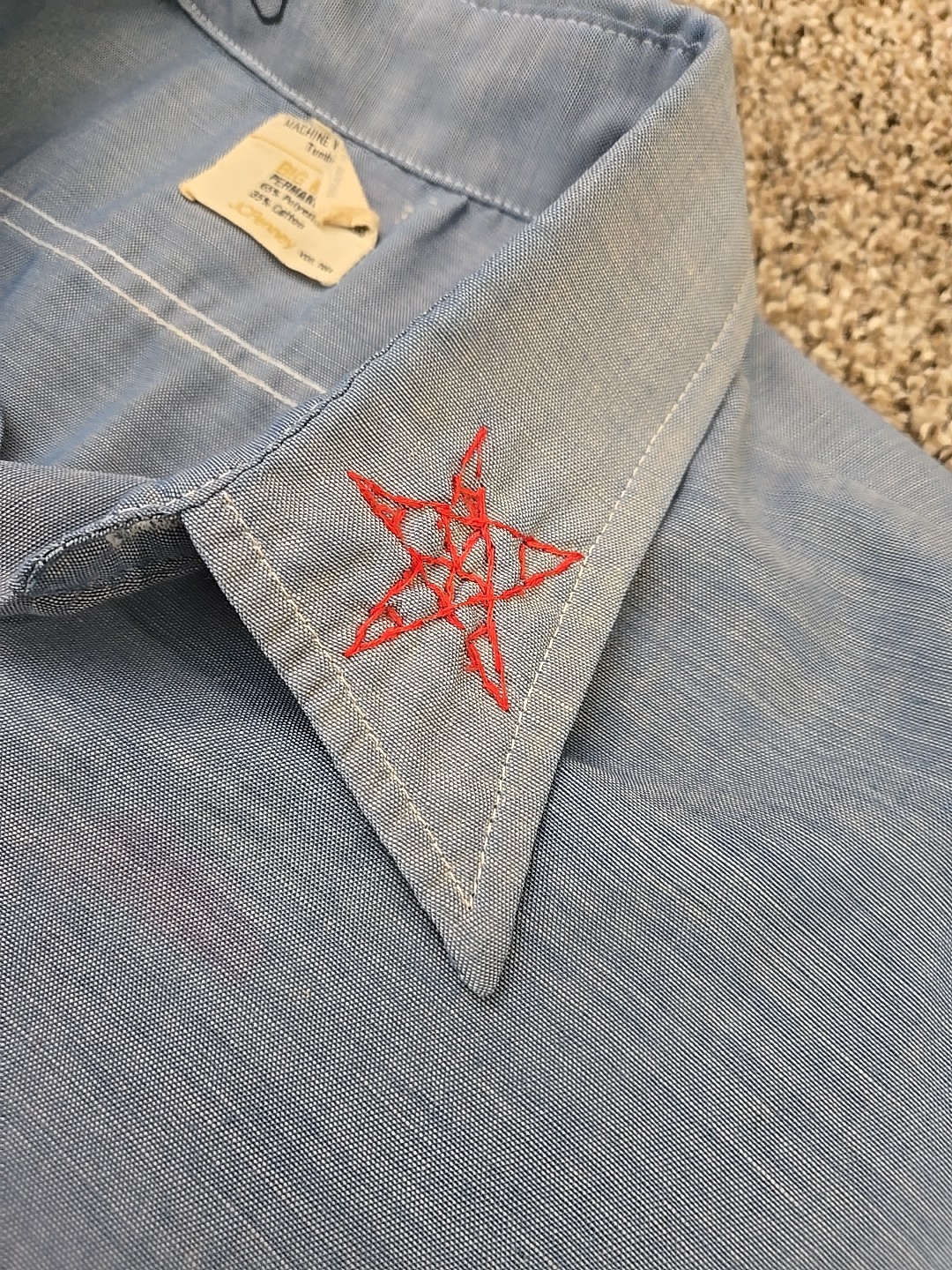 Big Mac Vtg 60s 70s Hand Embroidered Chambray Button-Up Shirt Womans Sz Large