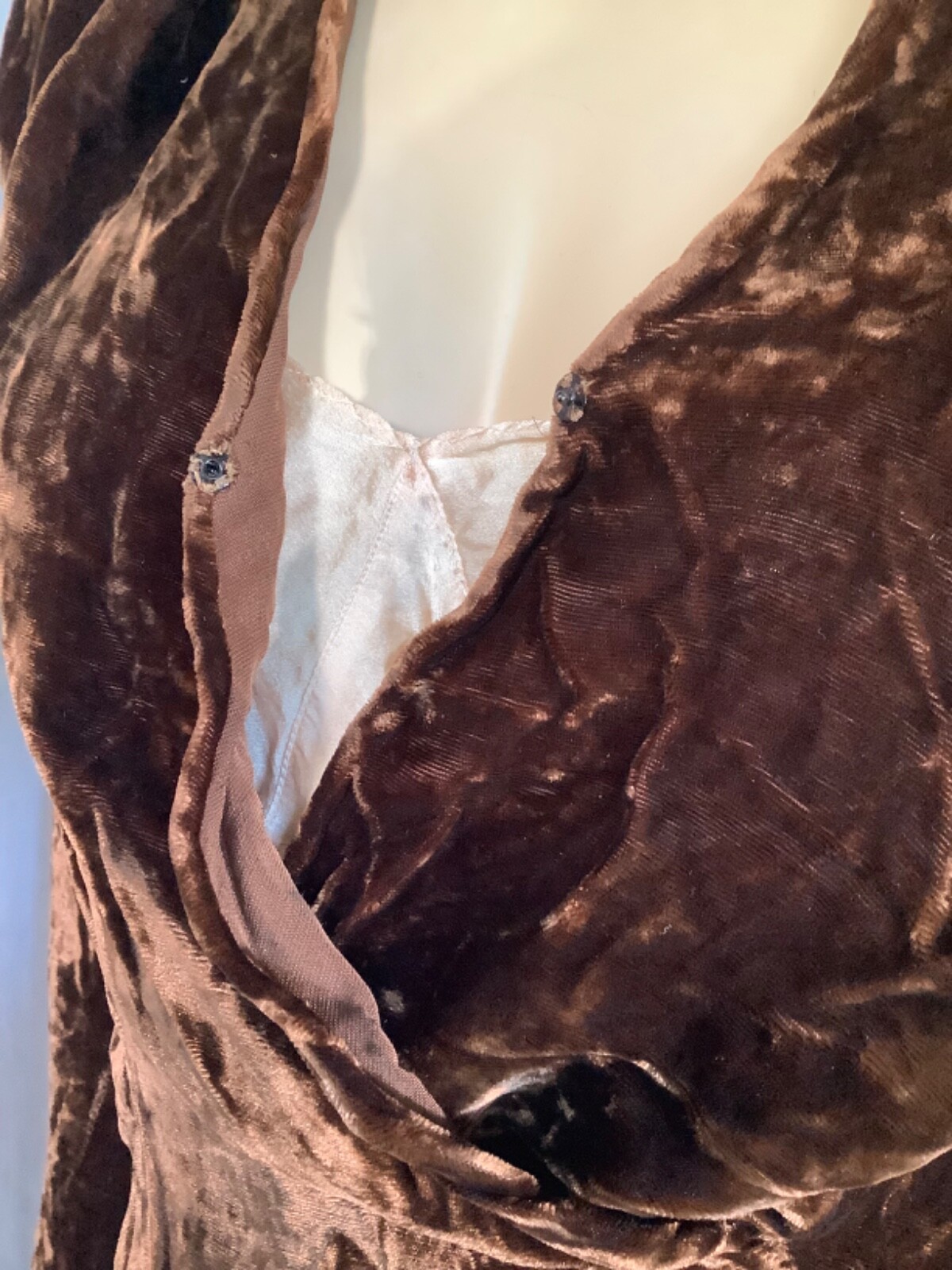 Art Deco vintage 30s draped 2 piece Dress peplum Top skirt Crushed velvet Brown