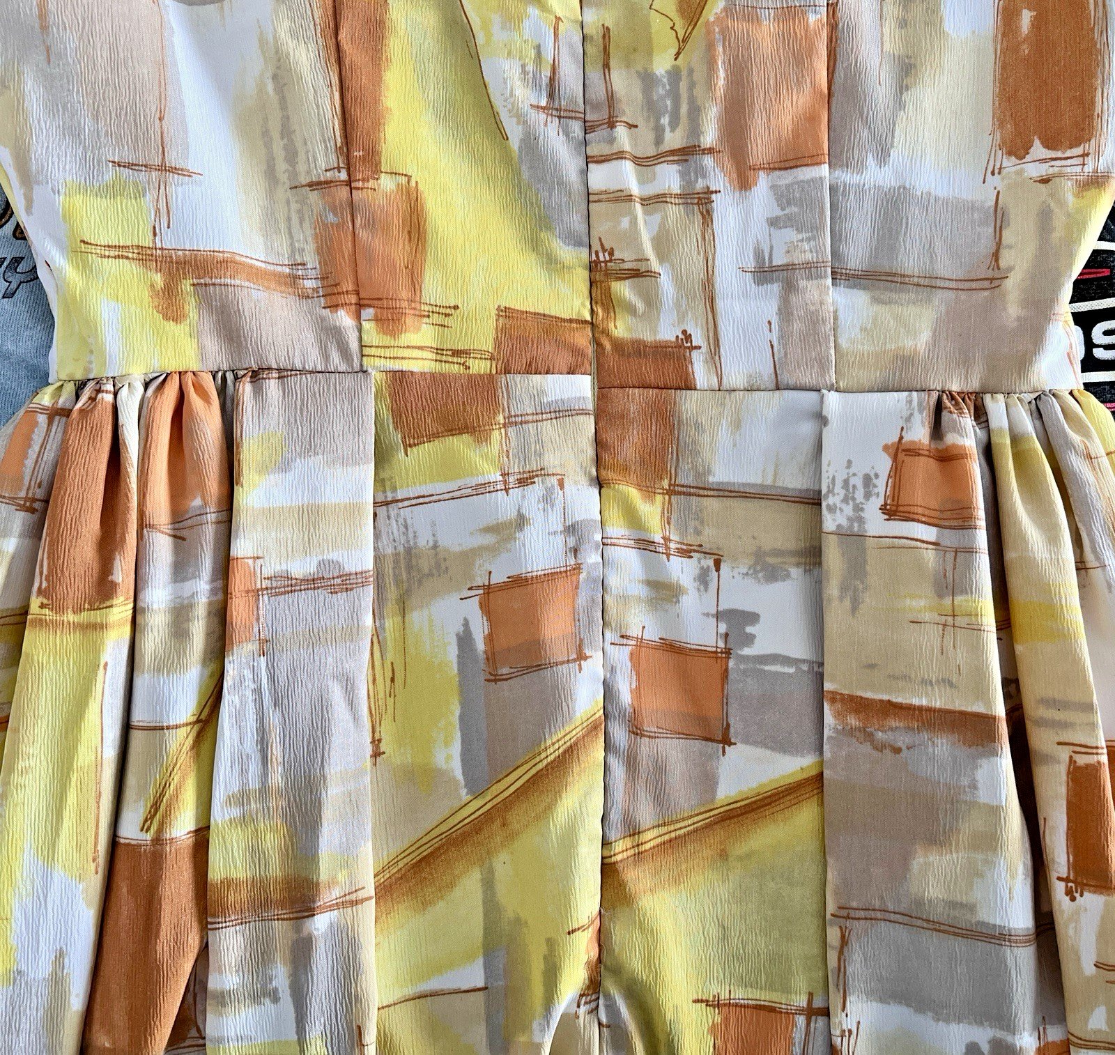 Vtg 60’s MCM Women’s S Mod Day Dress Abstract Geometric Print Flutter Sleeve EUC
