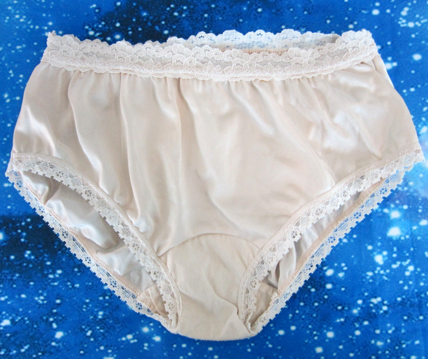 Vintage COTILLION Small Nude Beige Nylon Lace Trim Brief Panties NEW Sz 5