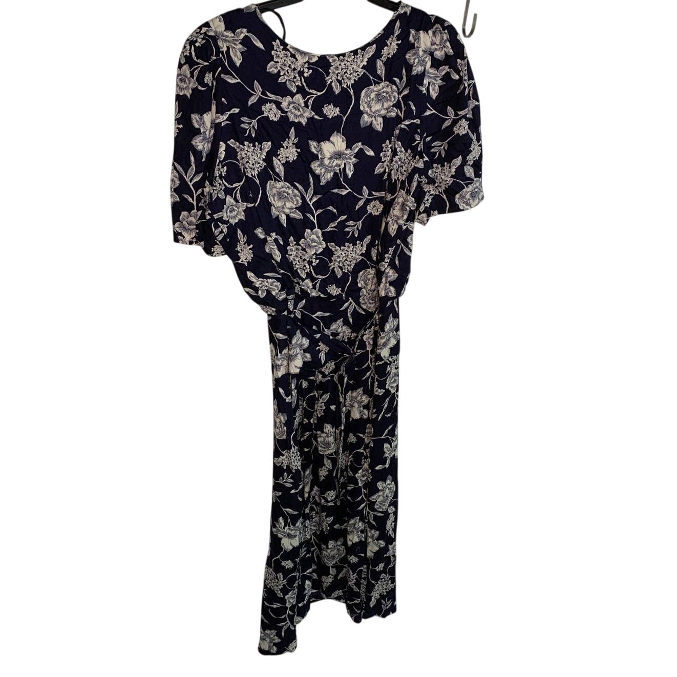 Lisa II vintage front tie dress 16 blue floral back button cottage core teacher