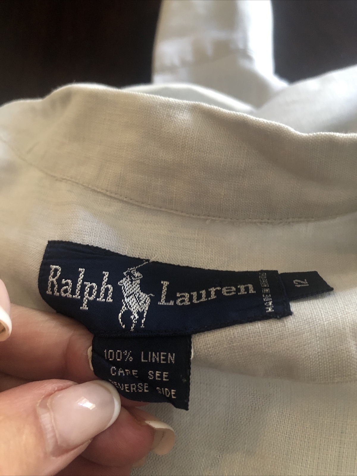 Ralph Lauren Blue Label 80s dove grey linen man tailored blouse monogram 12