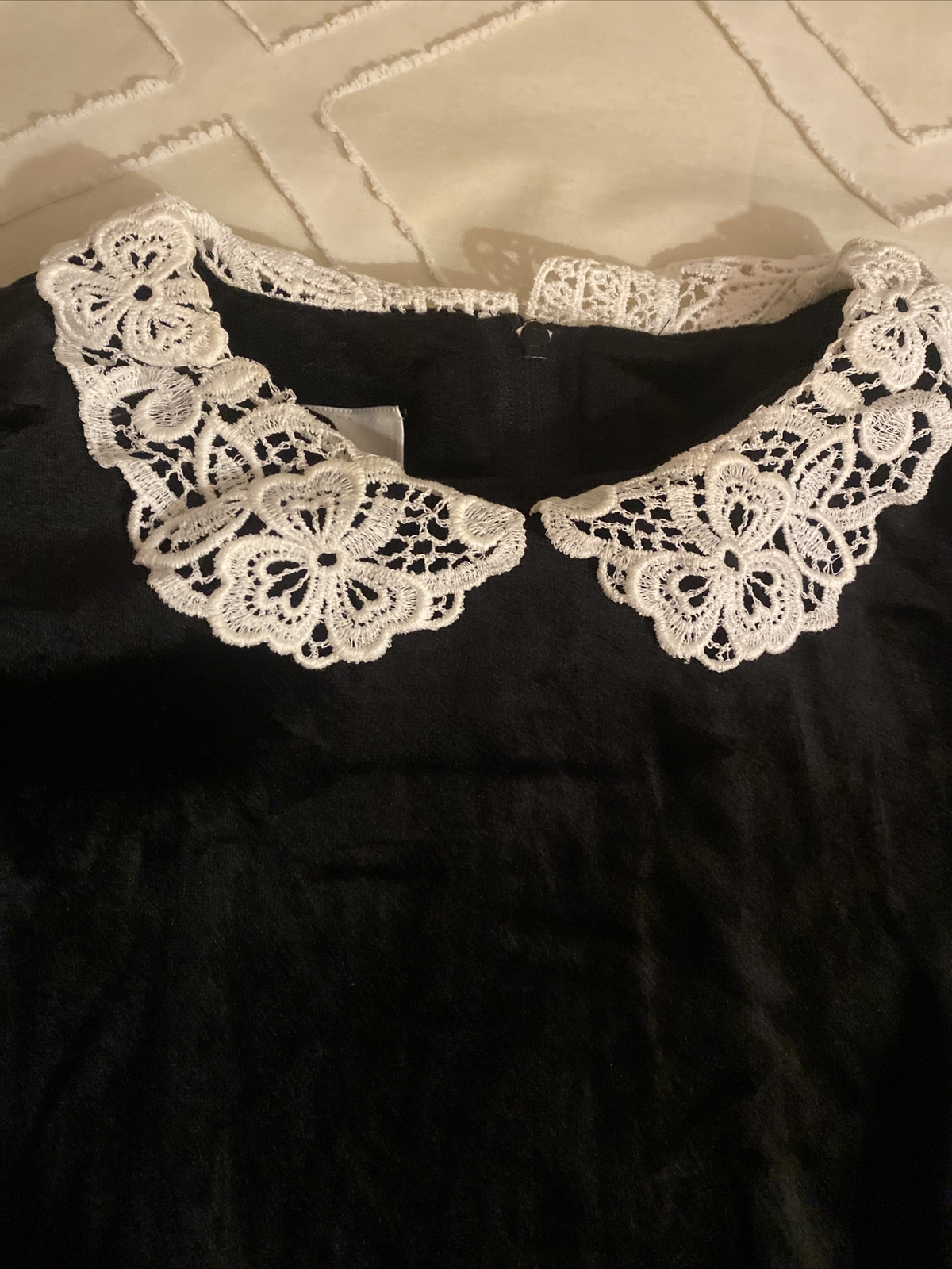 Vintage Long Black Velvet Dress Lace Collar By Paquette Too! Size 12