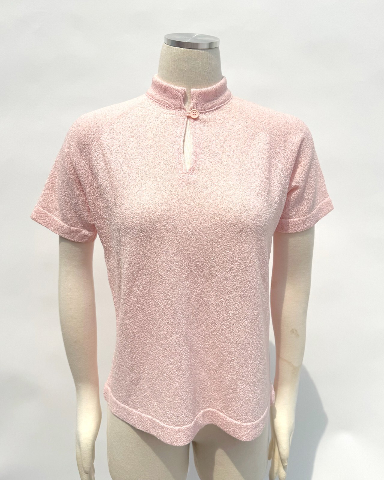 Vintage 1960s Light Pink Mod Mock Neck Turtleneck Short Sleeve Top Size Large