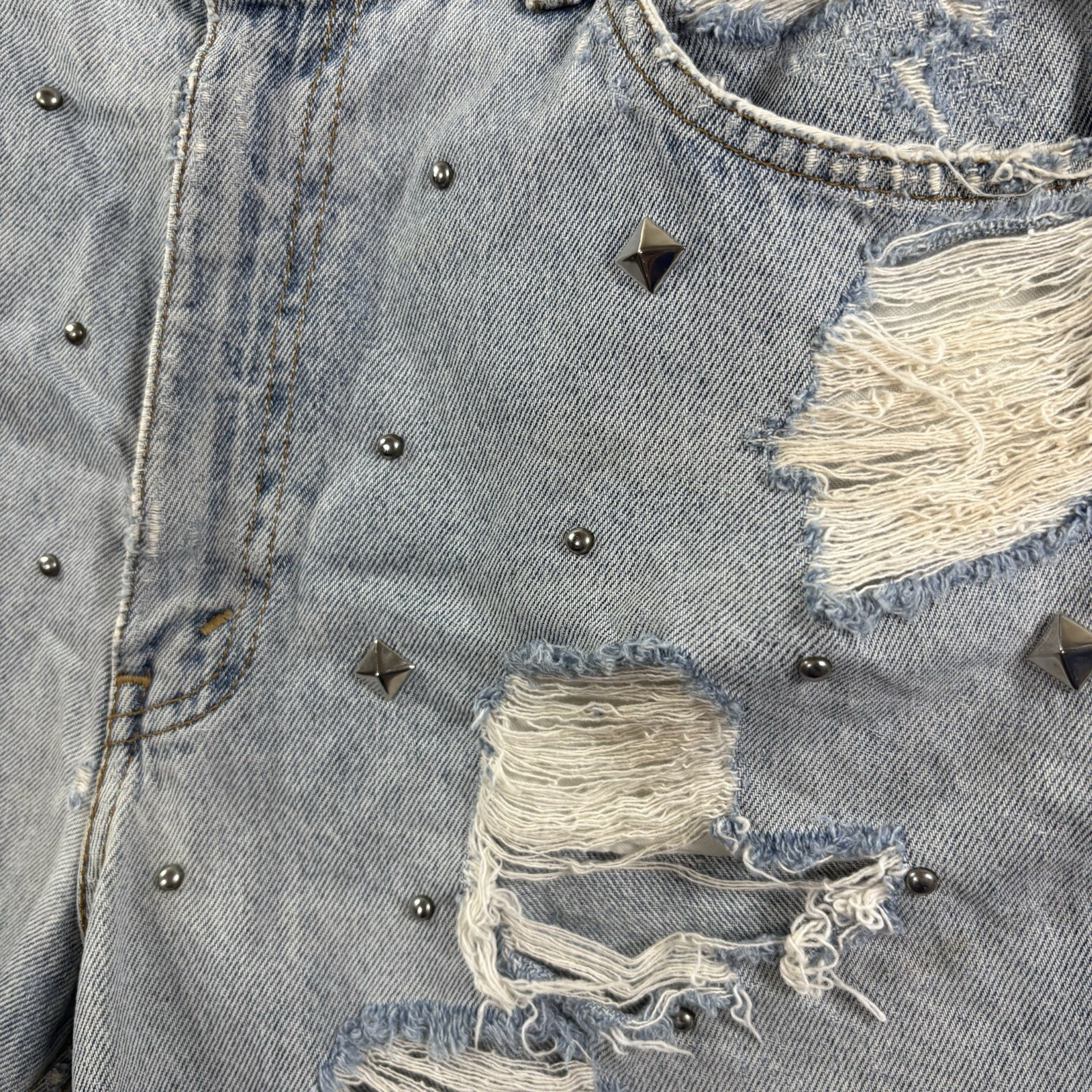 VTG Levis Orange Tab Distressed Cut Off Denim Shorts 34 (Fits 32) Studded Cheeky