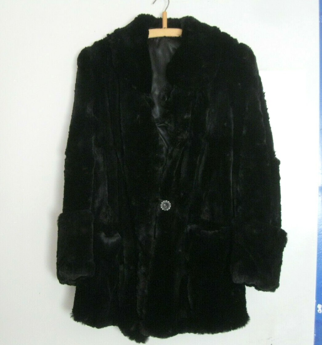 Very Old Fur Jacket Black Shiny Silky Soft Fur Size 38-40