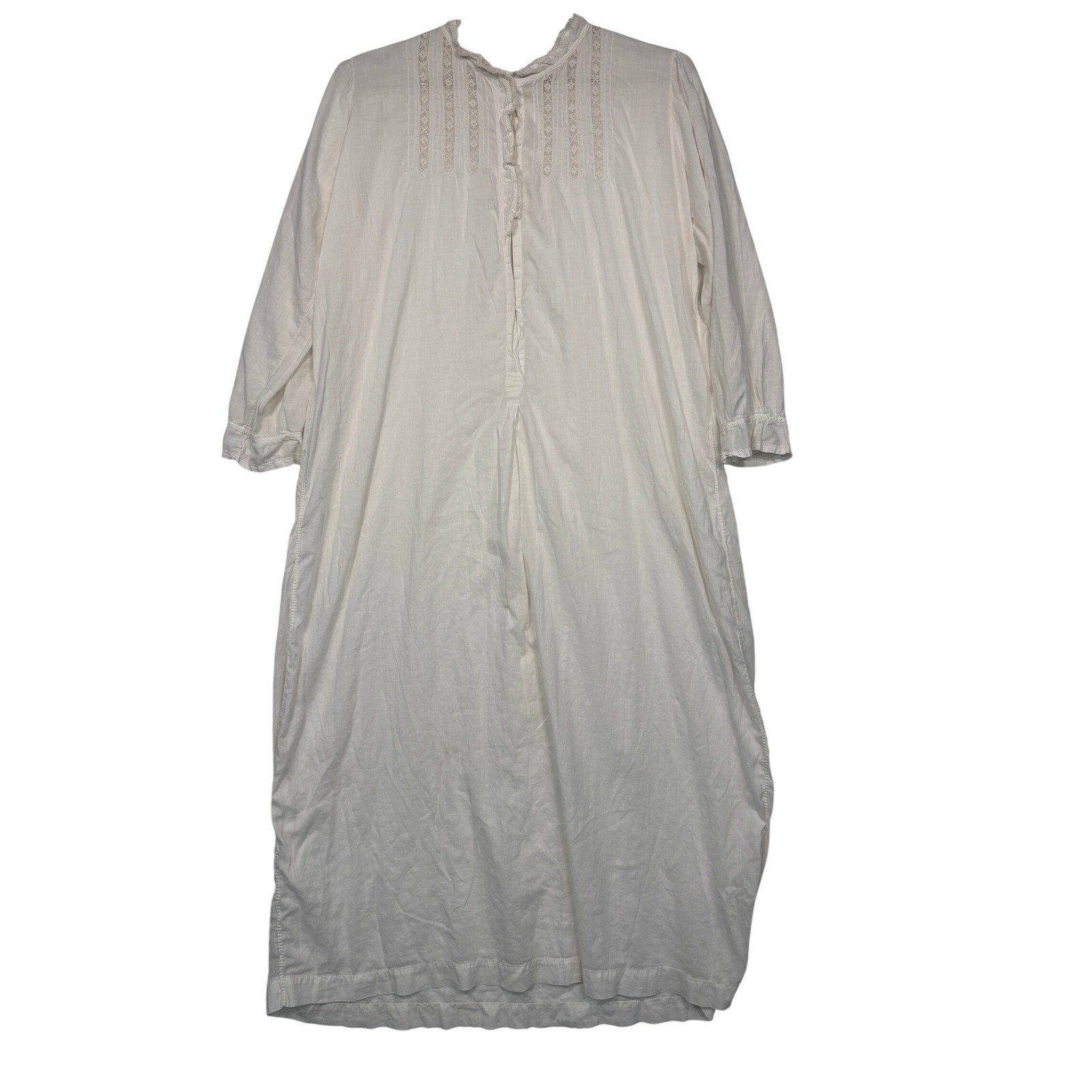 Unbranded Women Nightgown OS White Vintage Lace Pintuck LongSleeve Chemise Dress