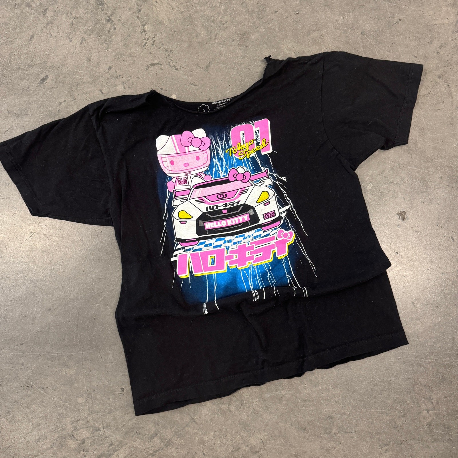Vintage Y2K Hello Kitty Tokyo Speed Japan Car Racing Black Graphic Tee L