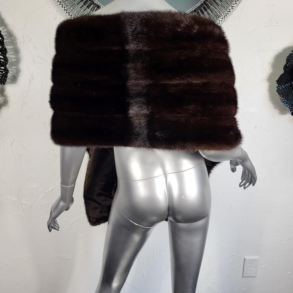 VINTAGE RANCH MAHOGANY BROWN GENUINE REAL MINK FUR STOLE WRAP COAT SHAWL