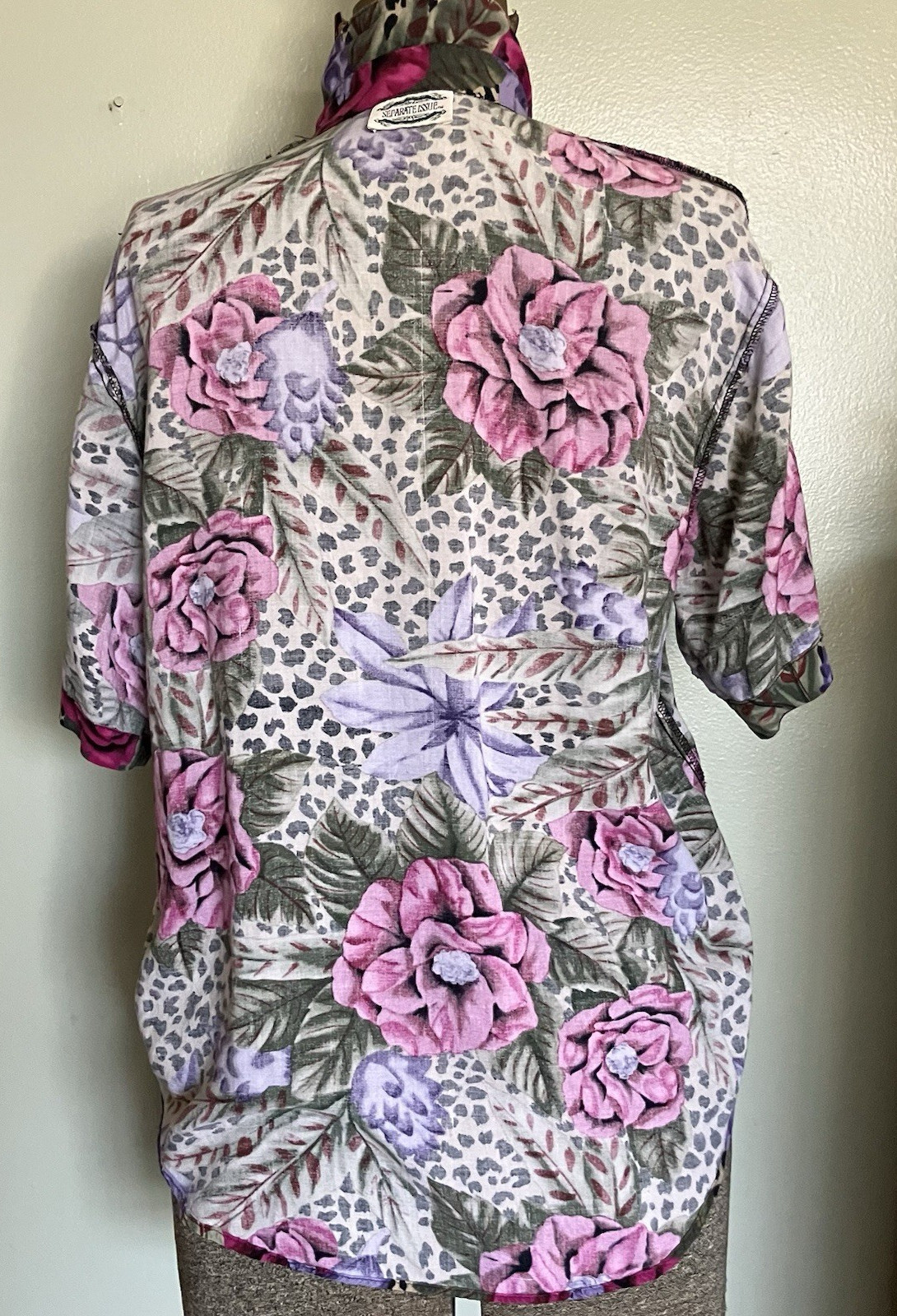 VTG 80s Animal Print Floral Button-Down Blouse Size Medium Soft Flowy