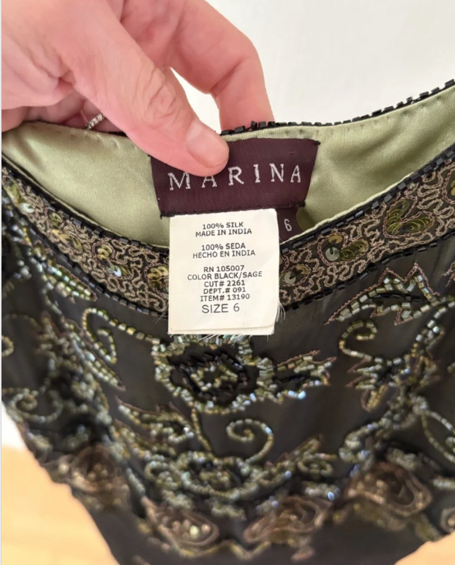 Vintage Marina 100% Silk Beaded Flapper Cocktail Dress Size 6