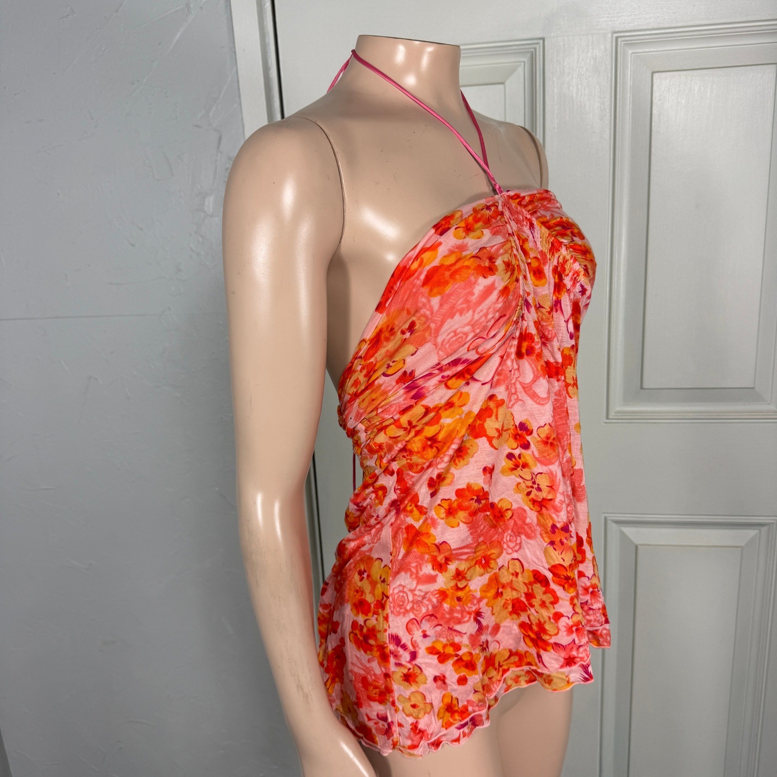 Vintage Y2K Banana Republic Shirt Large Halter Floral Stretch knit Tank Top T3-5