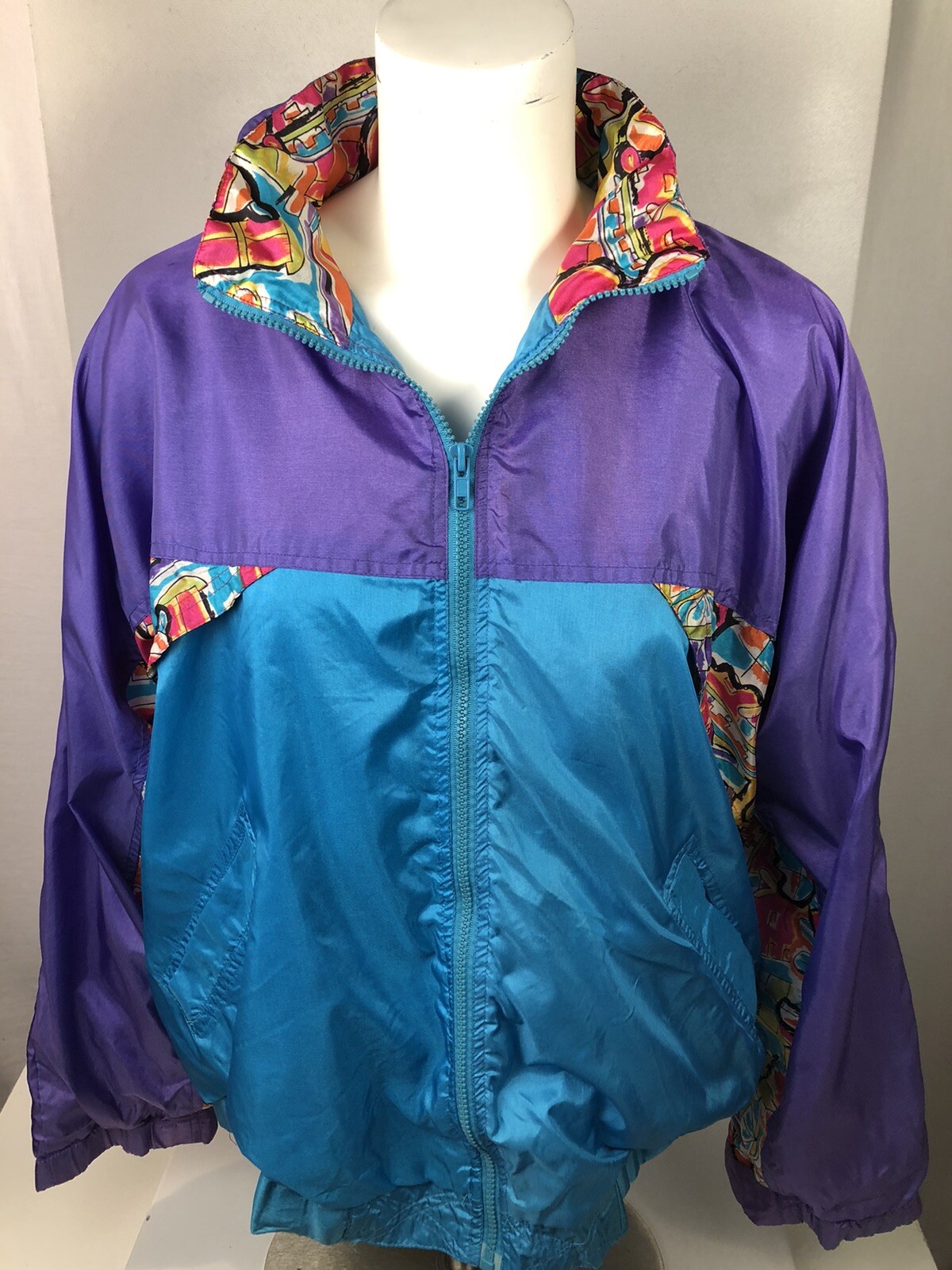 1980s Vintage WEAR 2B SEEN Bright Color Purple/Teal Womens L. Windbreaker Jacket