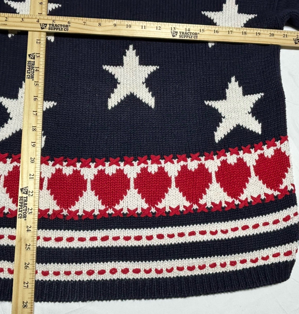 Claudia D. Star Heart Knit Sweater Womens L Navy Blue Good Vintage Americana