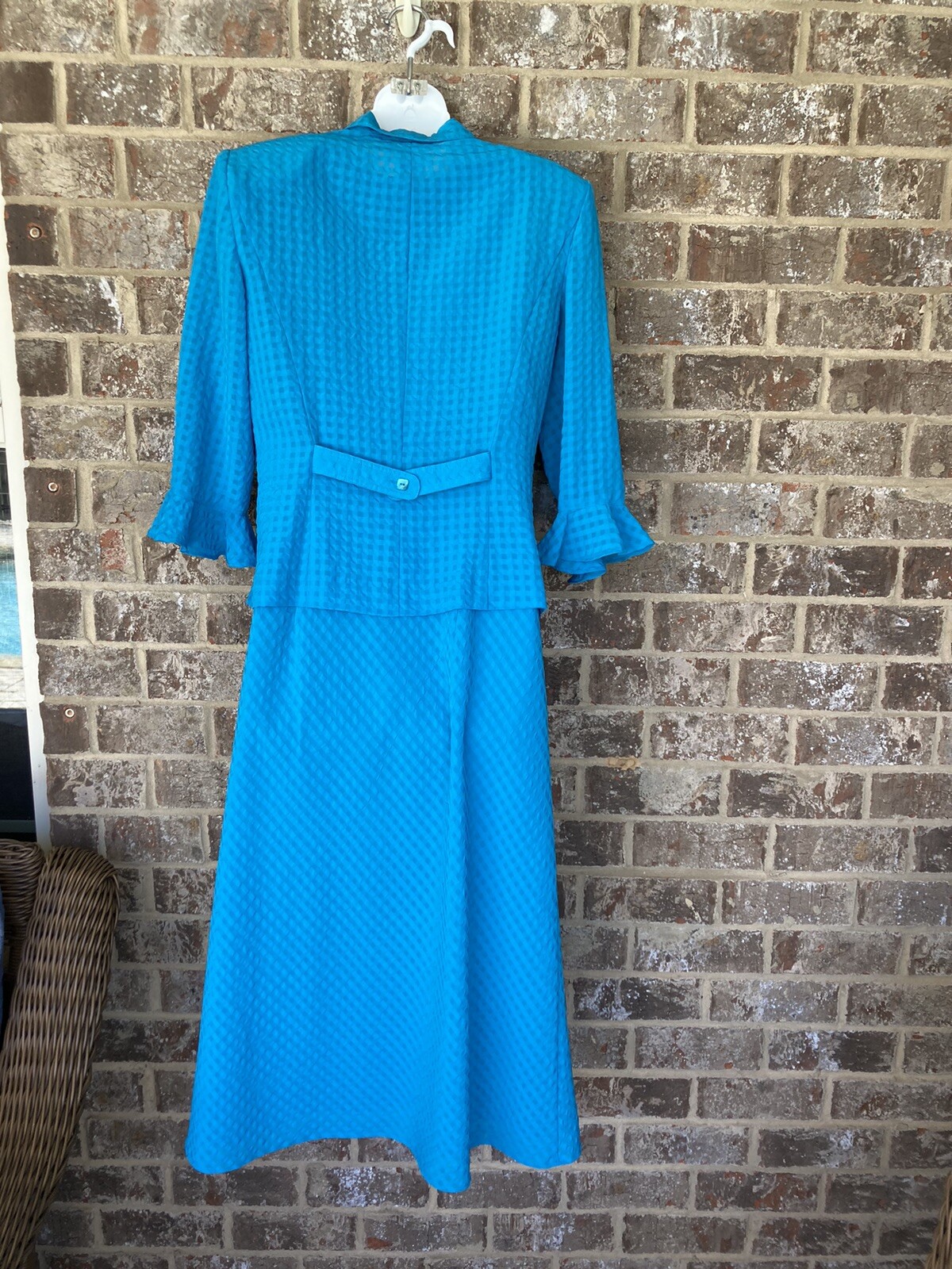 Vintage Plaza Collection Two Piece Dress Sheath And Jacket Set Size 10 Aqua Blue