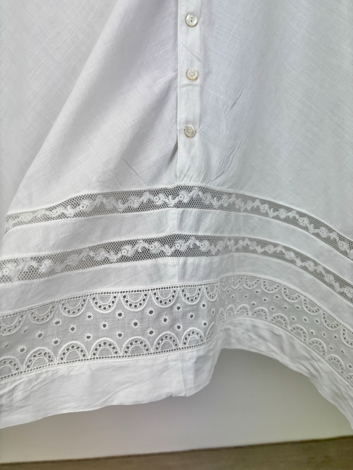 Antique Edwardian White Cotton Apron Lace Handkerchief Hem Missing Straps AS IS