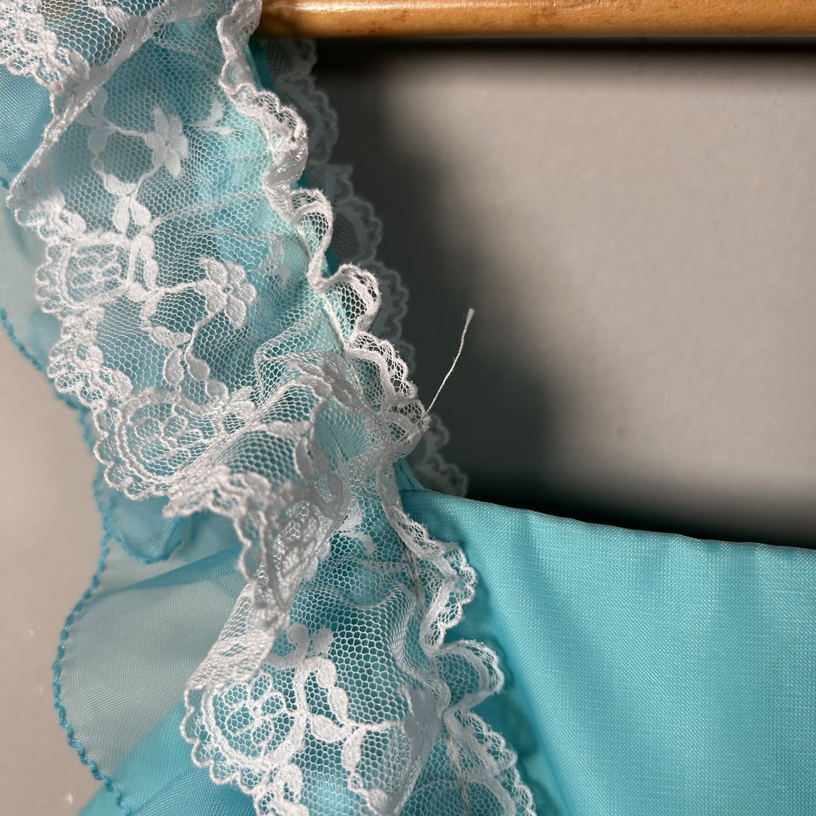 VTG 70s/80s Mike Benet Southern Belle Prairie Aqua Lace Organza Maxi Dress Sz S