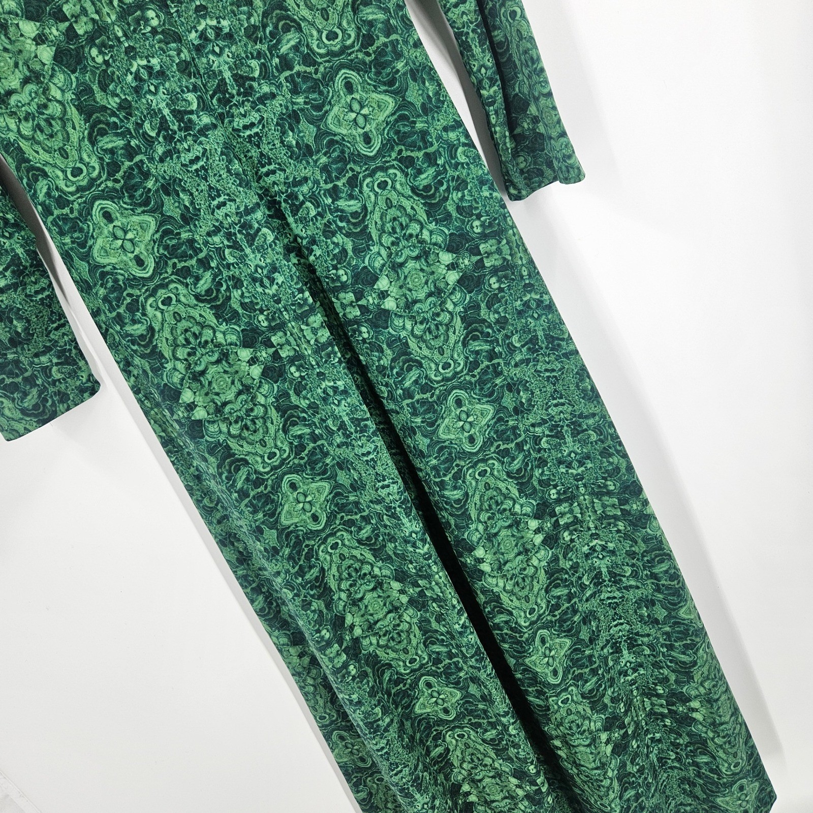 Vintage 70s Robert Janan Maxi Dress Green St Patrick Psychedelic Long Sleeve 12