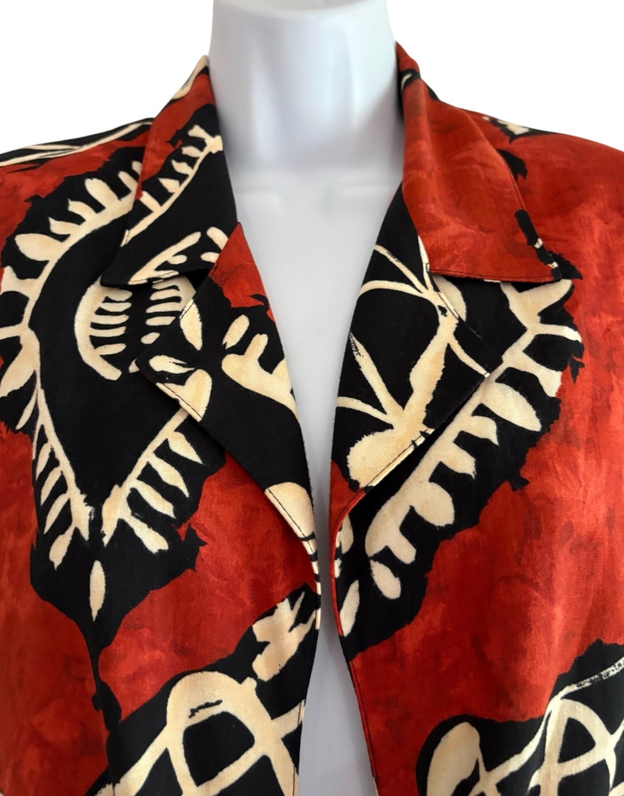 Vintage 80s-90s Tie Front Blouse Batik Rayon Shirt Open Front Virgo II S/M