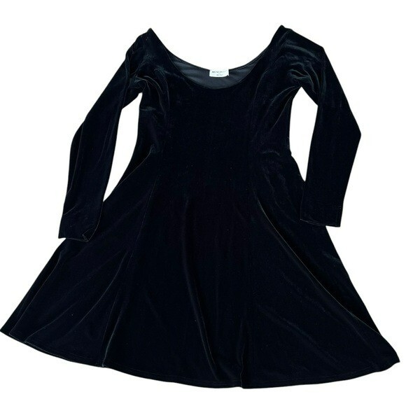 VTG Bruno Duluc Kush Black Velvet Scoop Neck Skater Dress Whimsigoth Witchy XL