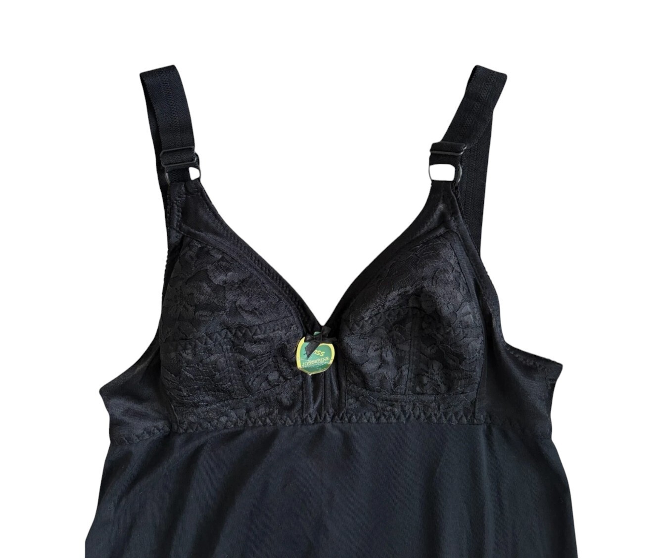 Vtg Deadstock Miss Josephine Lingerie Nightie Sz 44B Black Lace Empire Waist