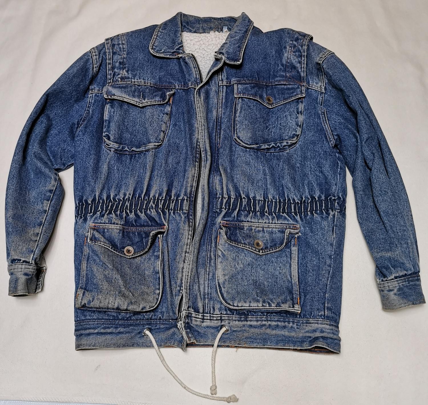 Denim Jacket Winter Lined Size 42/44 Long Vintage Retro Original 80s