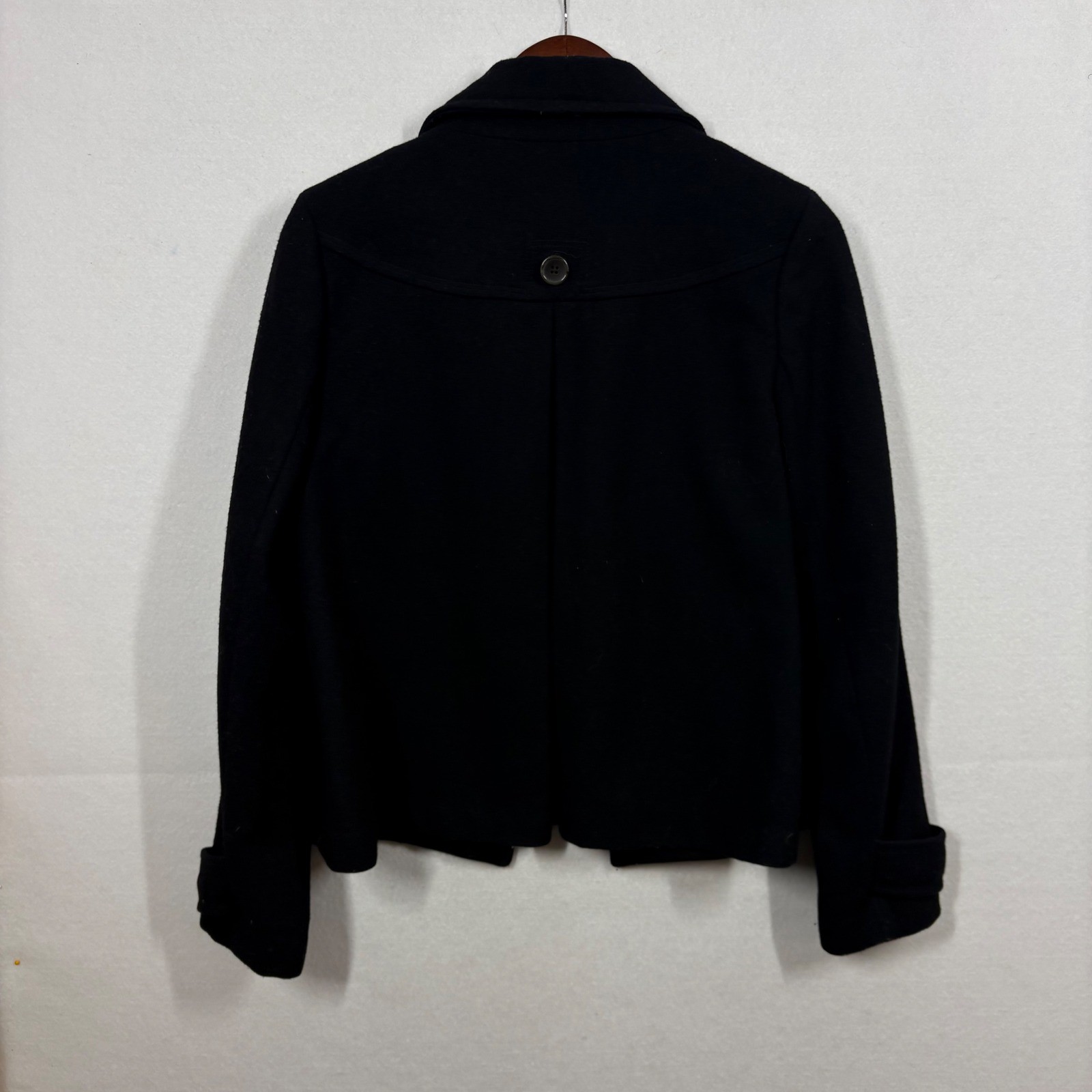 VTG Y2K Pea Coat Womens Medium Black Wool Double Breasted Classic Old Navy 2000s