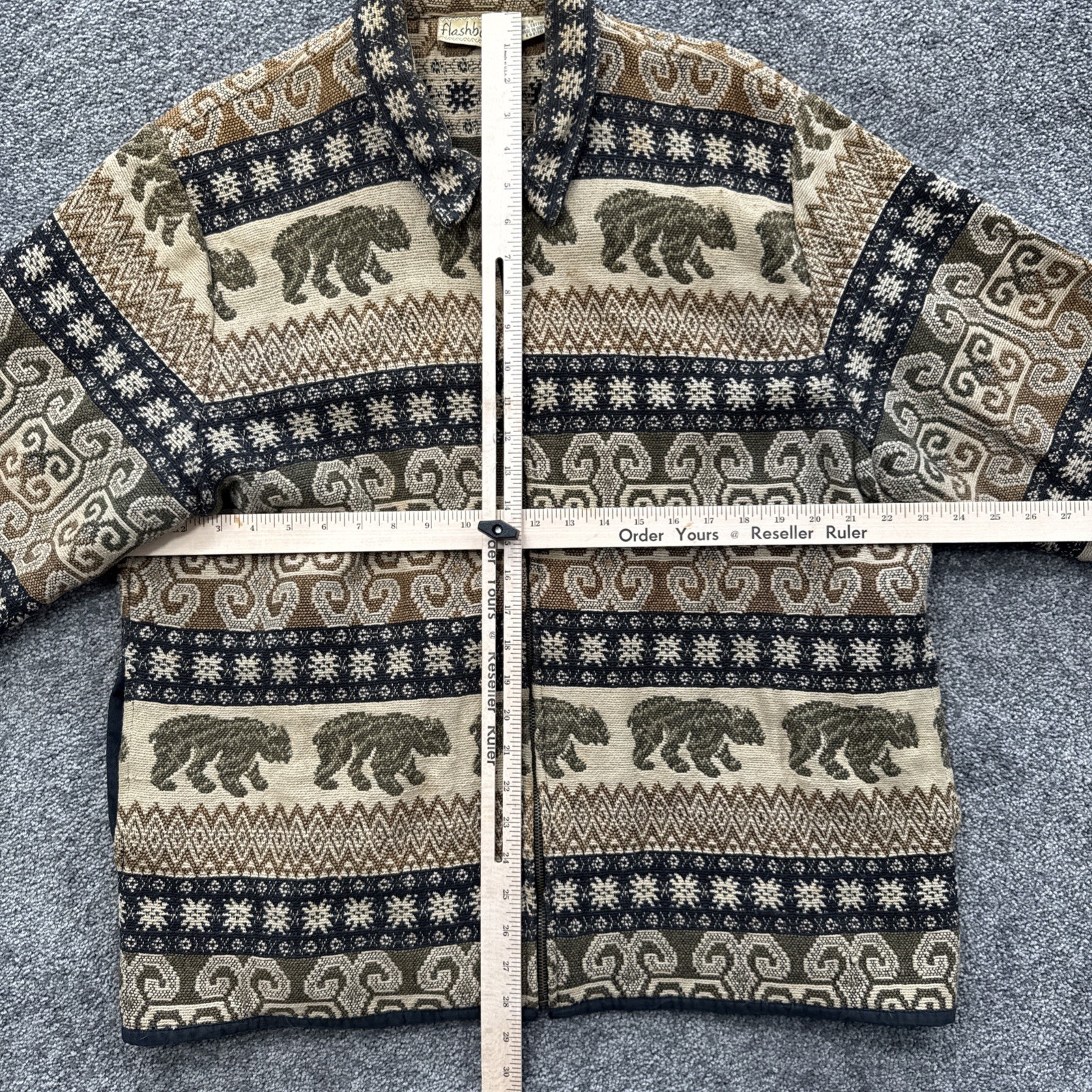VTG Women 2X Tapestry Jacket Bear Flashback Woven Cabin Gorp Granny Core Sweater