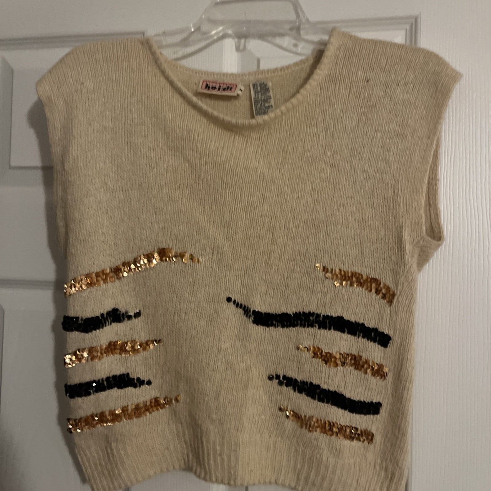 Vintage Heidi Sz Med Angora, Wool & Silk Blend Sweater Black And Gold Sequins