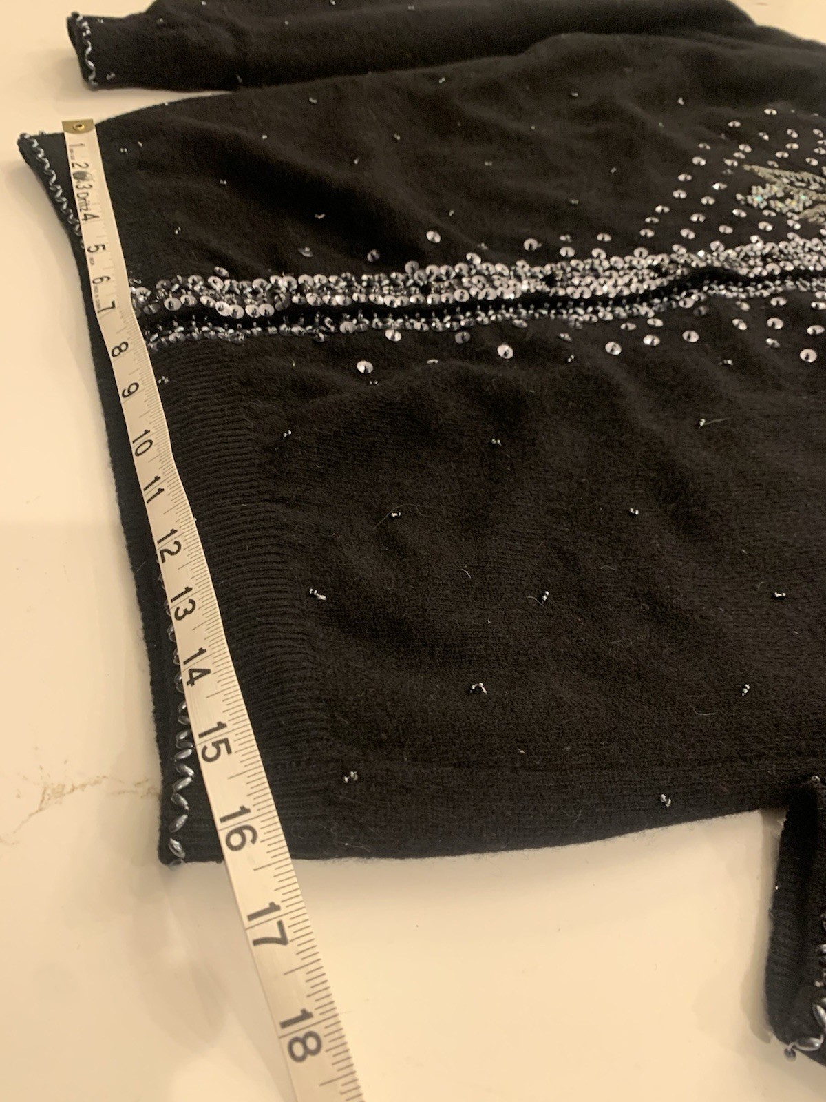 Vintage 60’s Black Beaded Sweater Silver Sequined Wool Blend Size 42 USA 10
